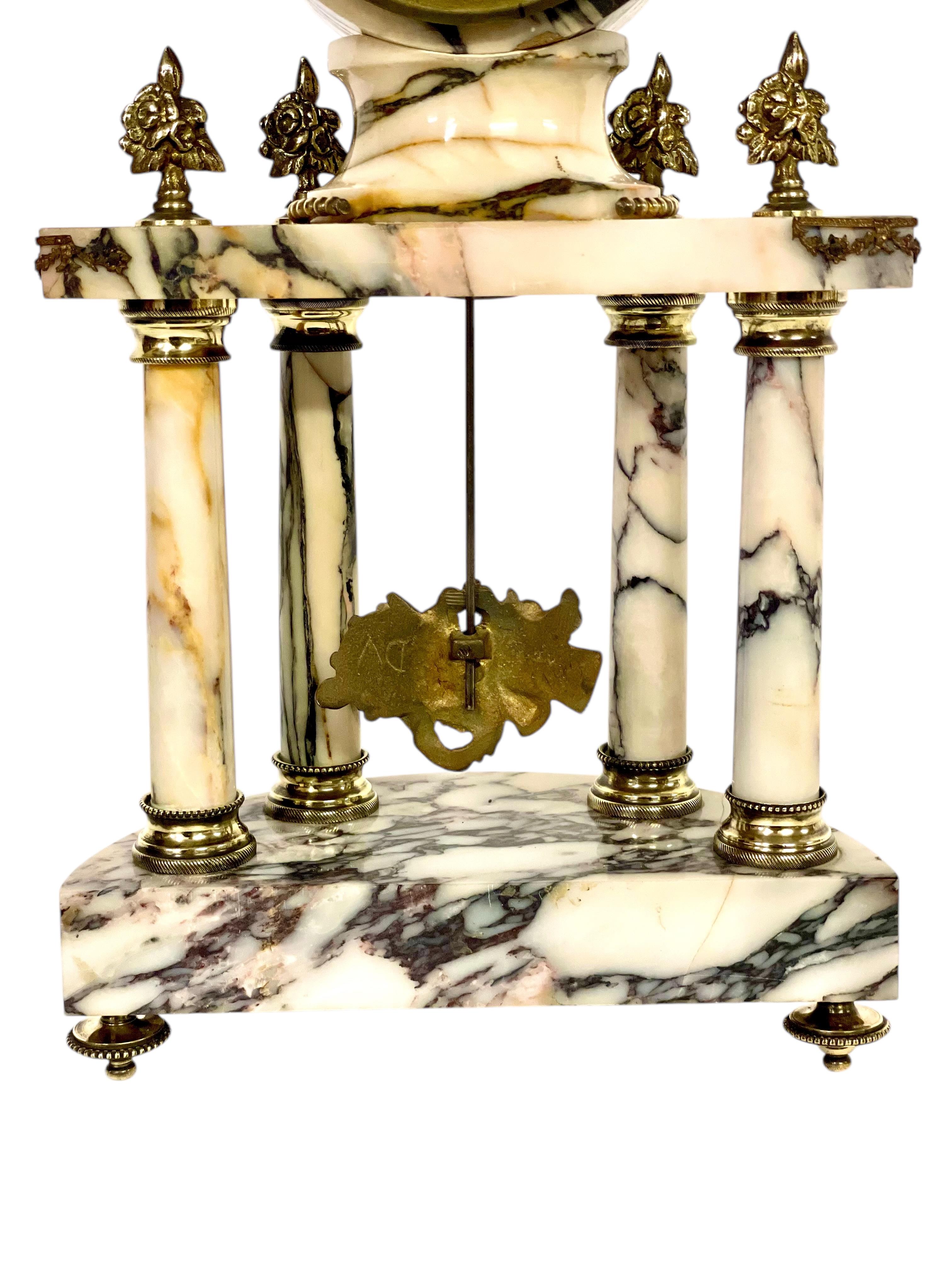 19th Century Gilt Bronze and Veined Marble Mantel Clock at 1stDibs