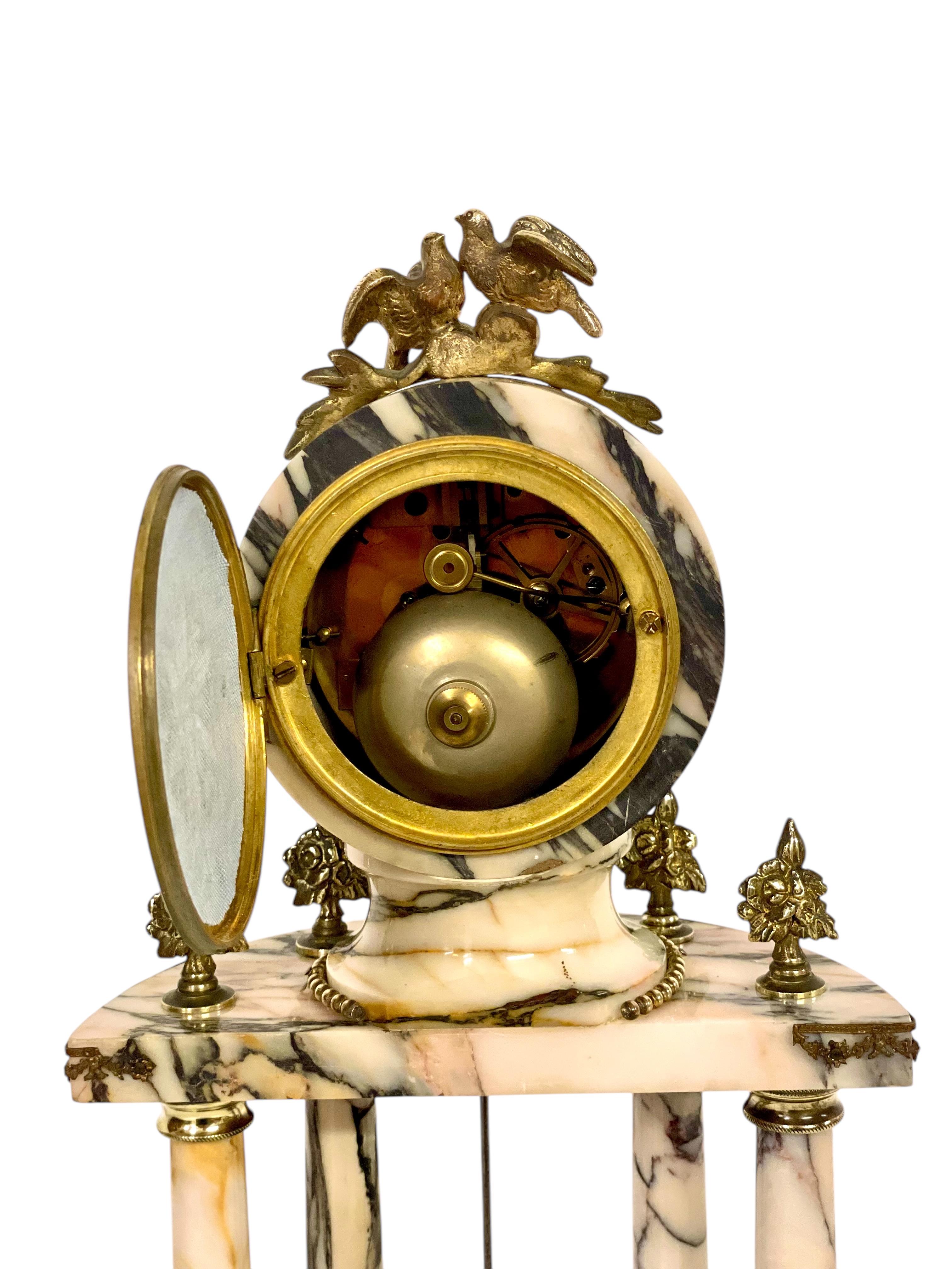 19th Century Gilt Bronze and Veined Marble Mantel Clock at 1stDibs