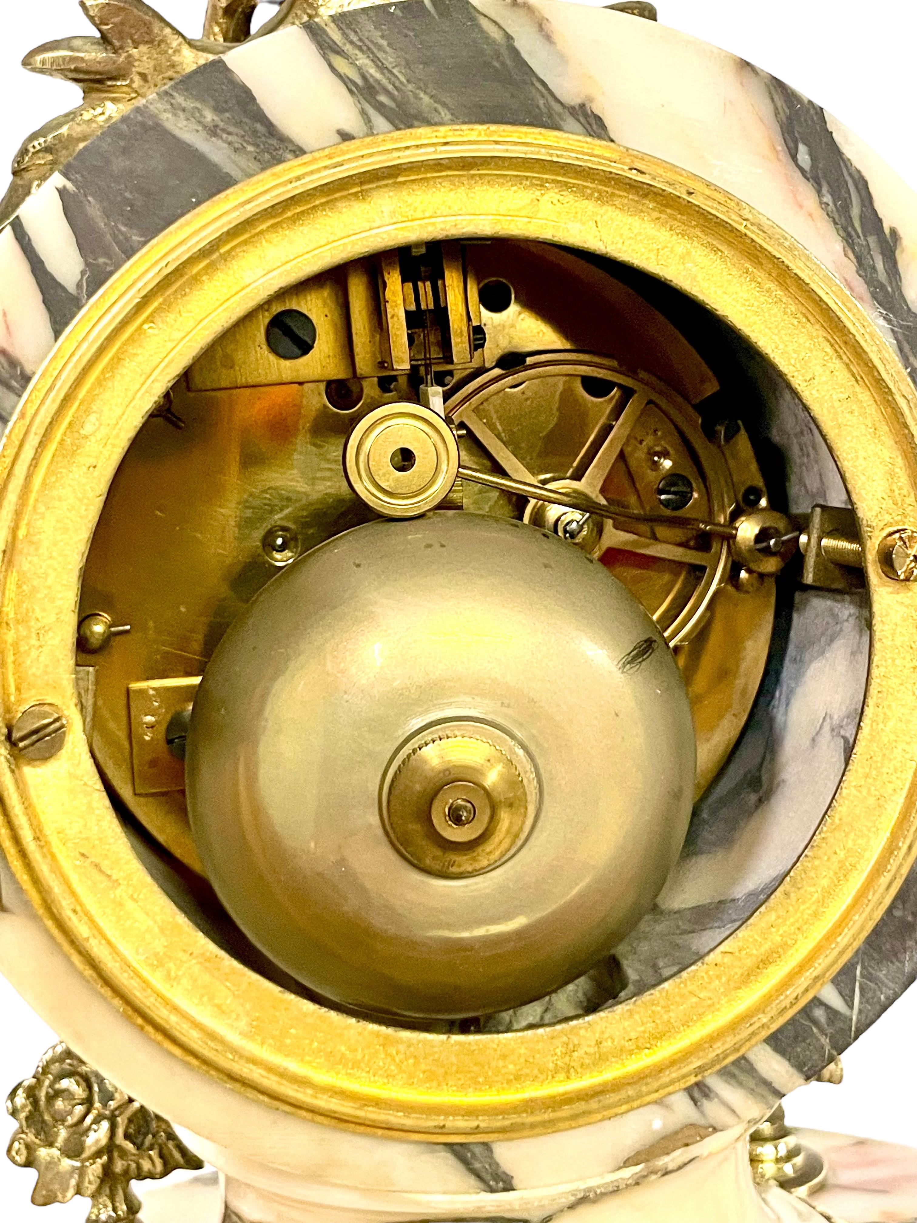 19th Century Gilt Bronze and Veined Marble Mantel Clock at 1stDibs