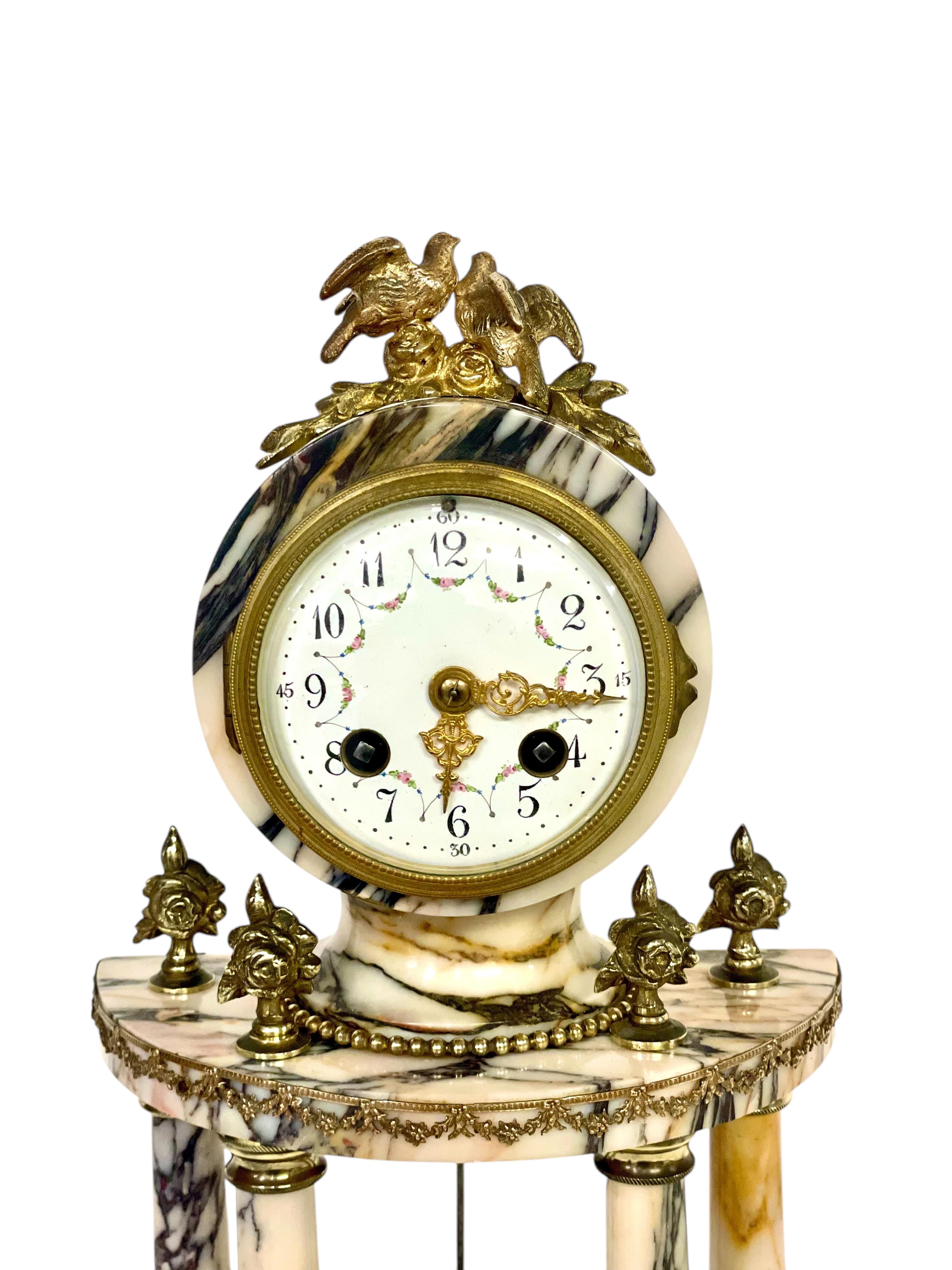 19th Century Gilt Bronze and Veined Marble Mantel Clock at 1stDibs