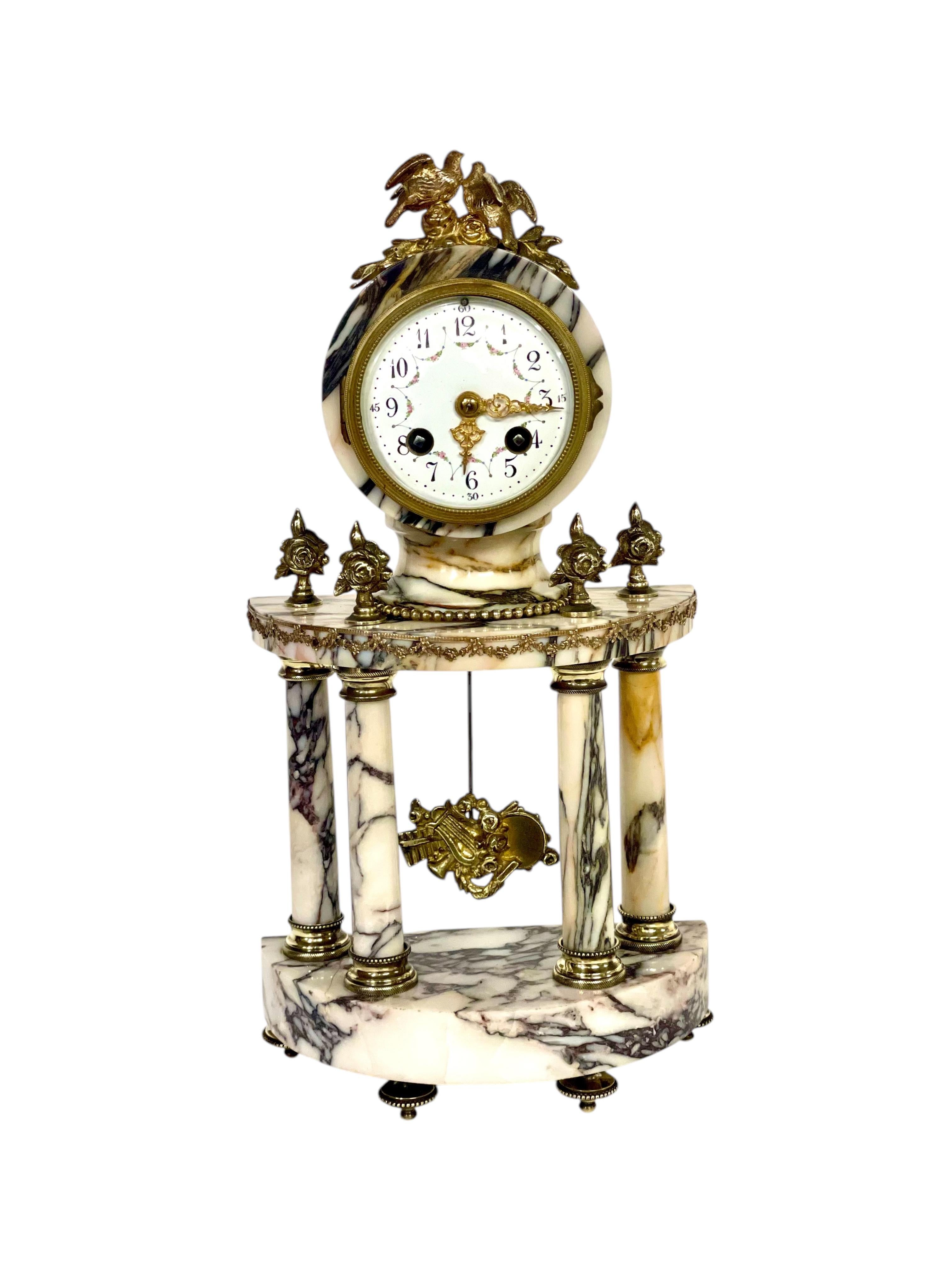 19th Century Gilt Bronze and Veined Marble Mantel Clock at 1stDibs