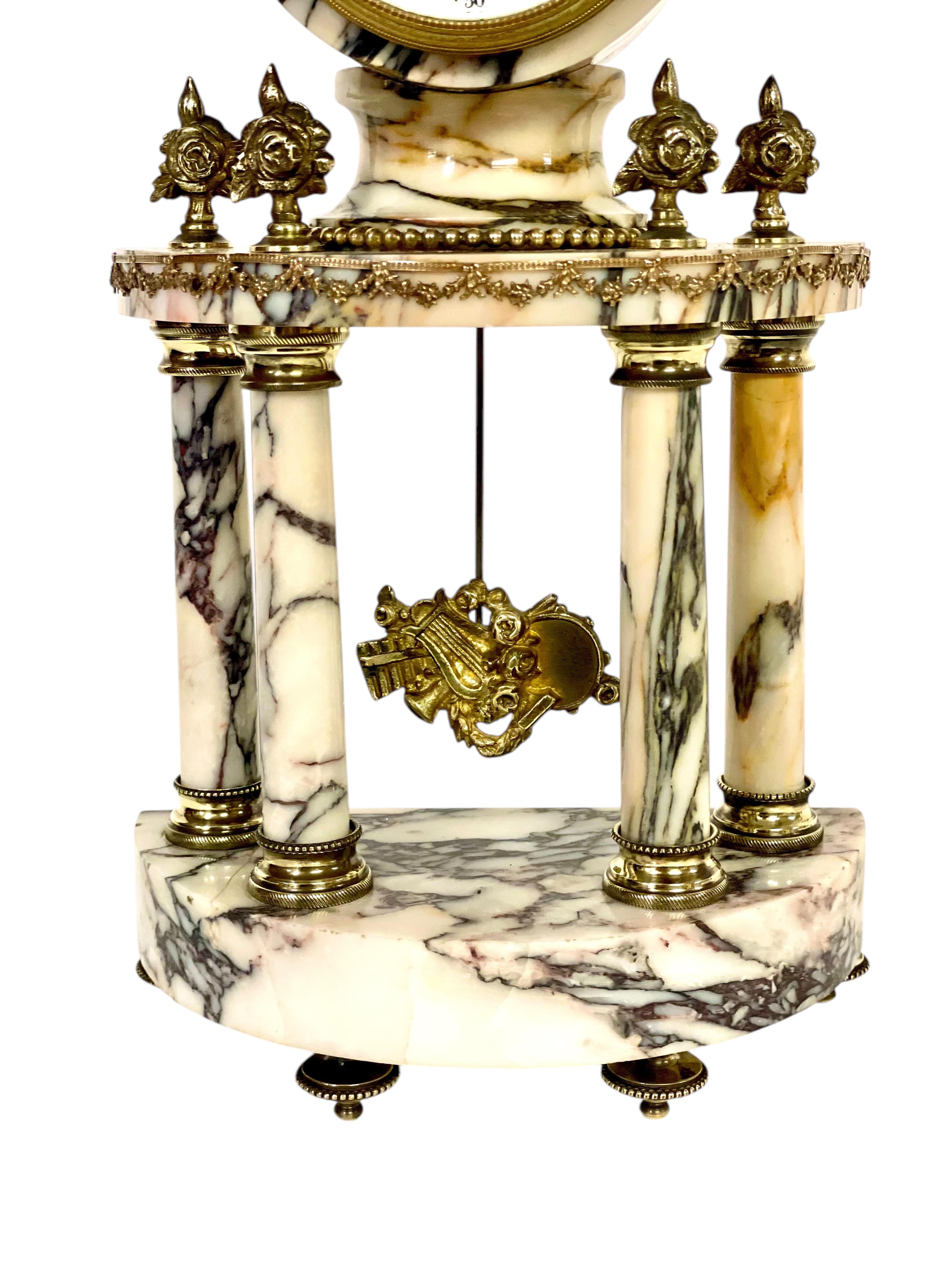 19th Century Gilt Bronze and Veined Marble Mantel Clock at 1stDibs