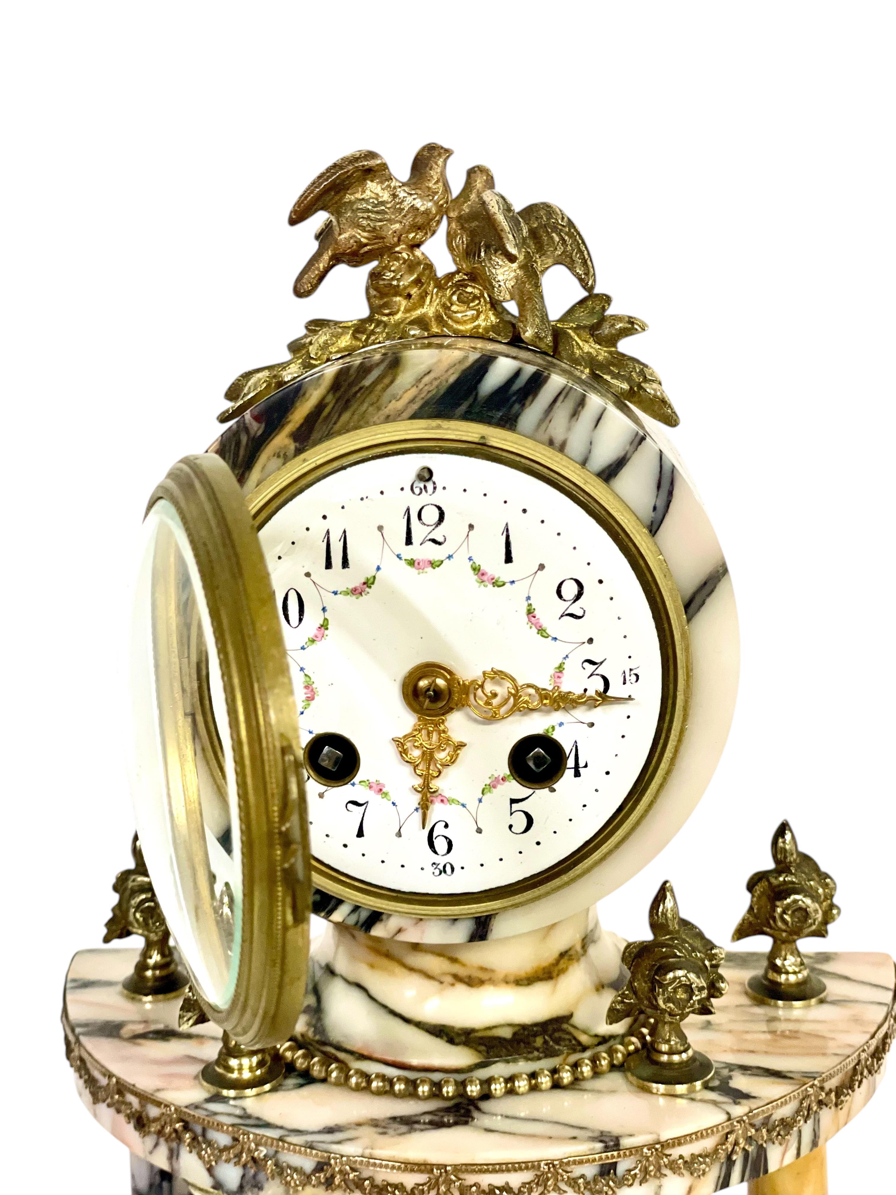19th Century Gilt Bronze and Veined Marble Mantel Clock at 1stDibs