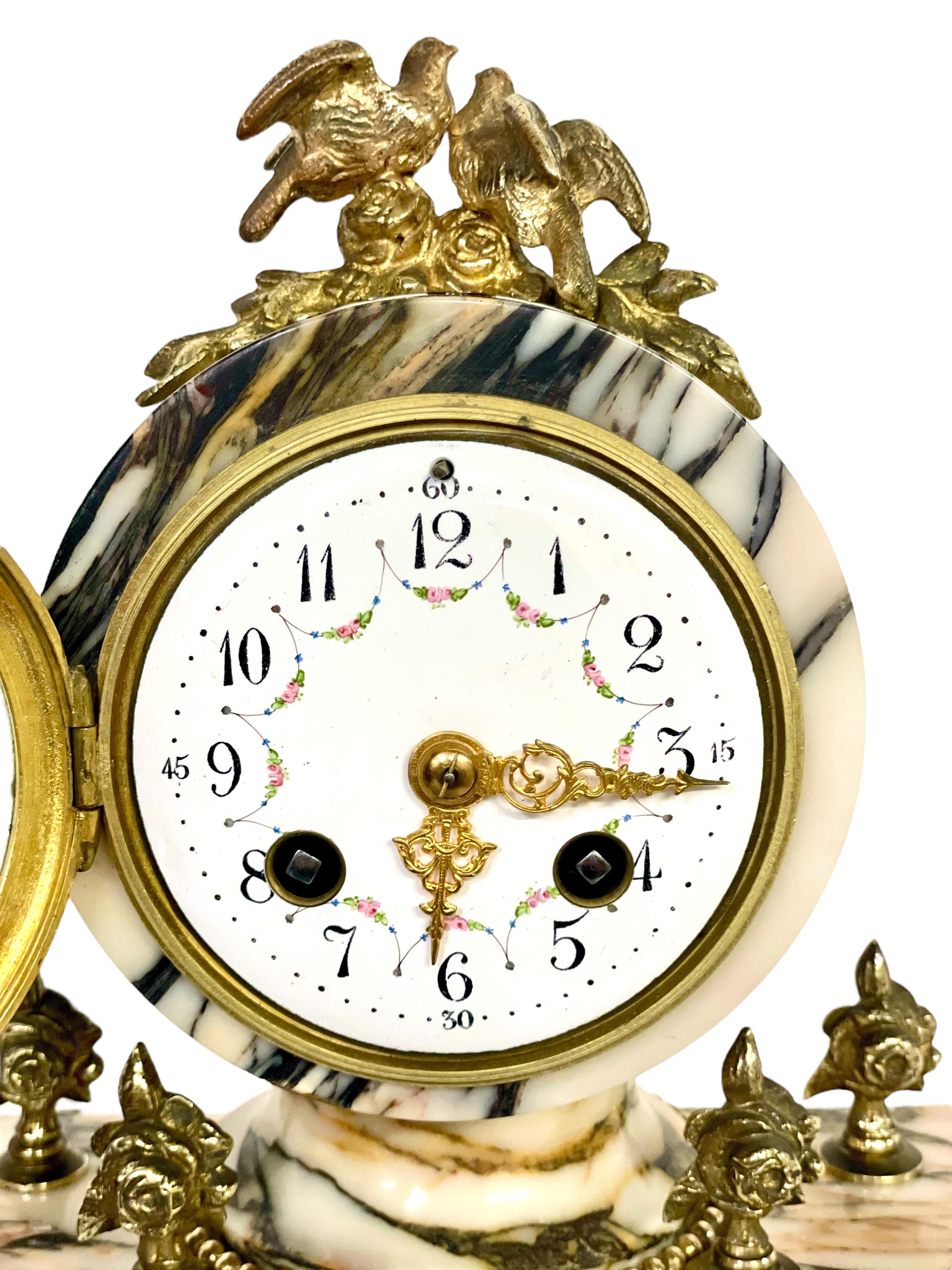 19th Century Gilt Bronze and Veined Marble Mantel Clock at 1stDibs