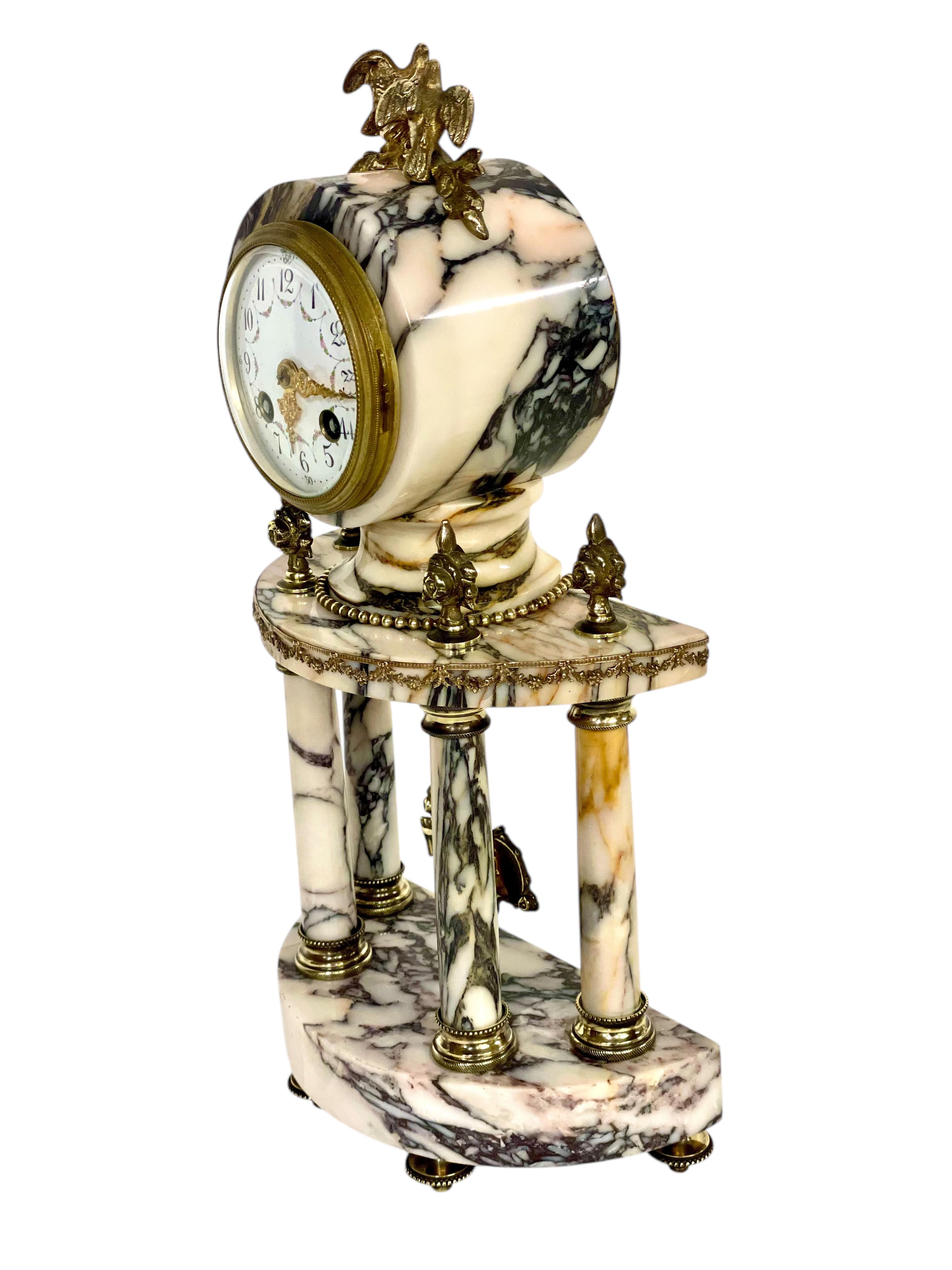 19th Century Gilt Bronze and Veined Marble Mantel Clock at 1stDibs