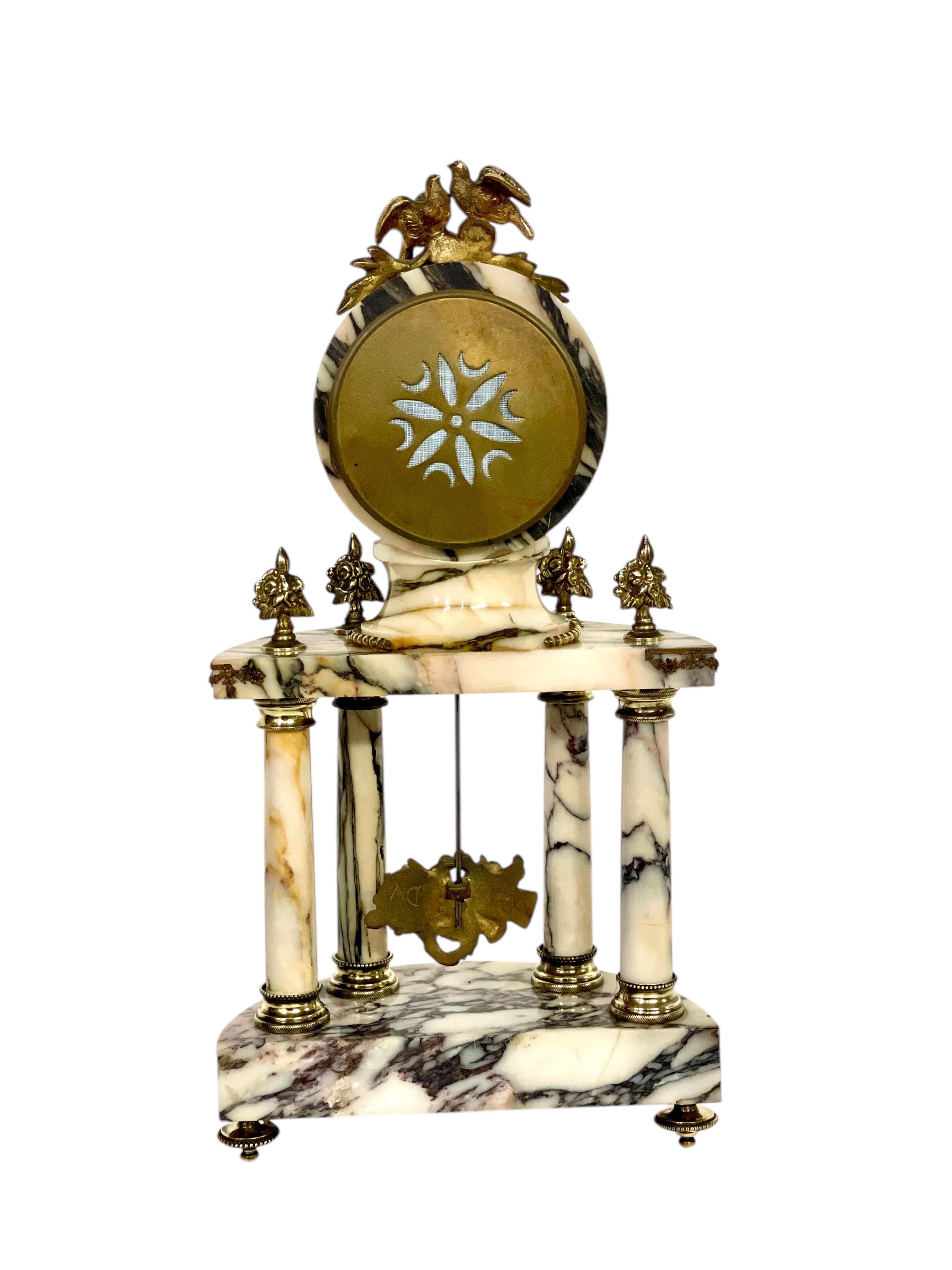 19th Century Gilt Bronze and Veined Marble Mantel Clock at 1stDibs