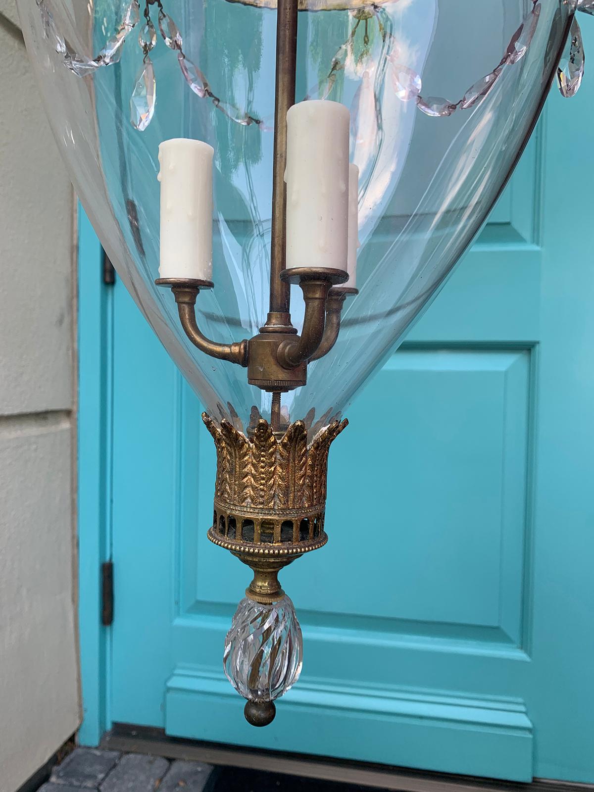 19th Century Gilt Bronze Bell Jar Lantern with Rams Heads & Crystals 6