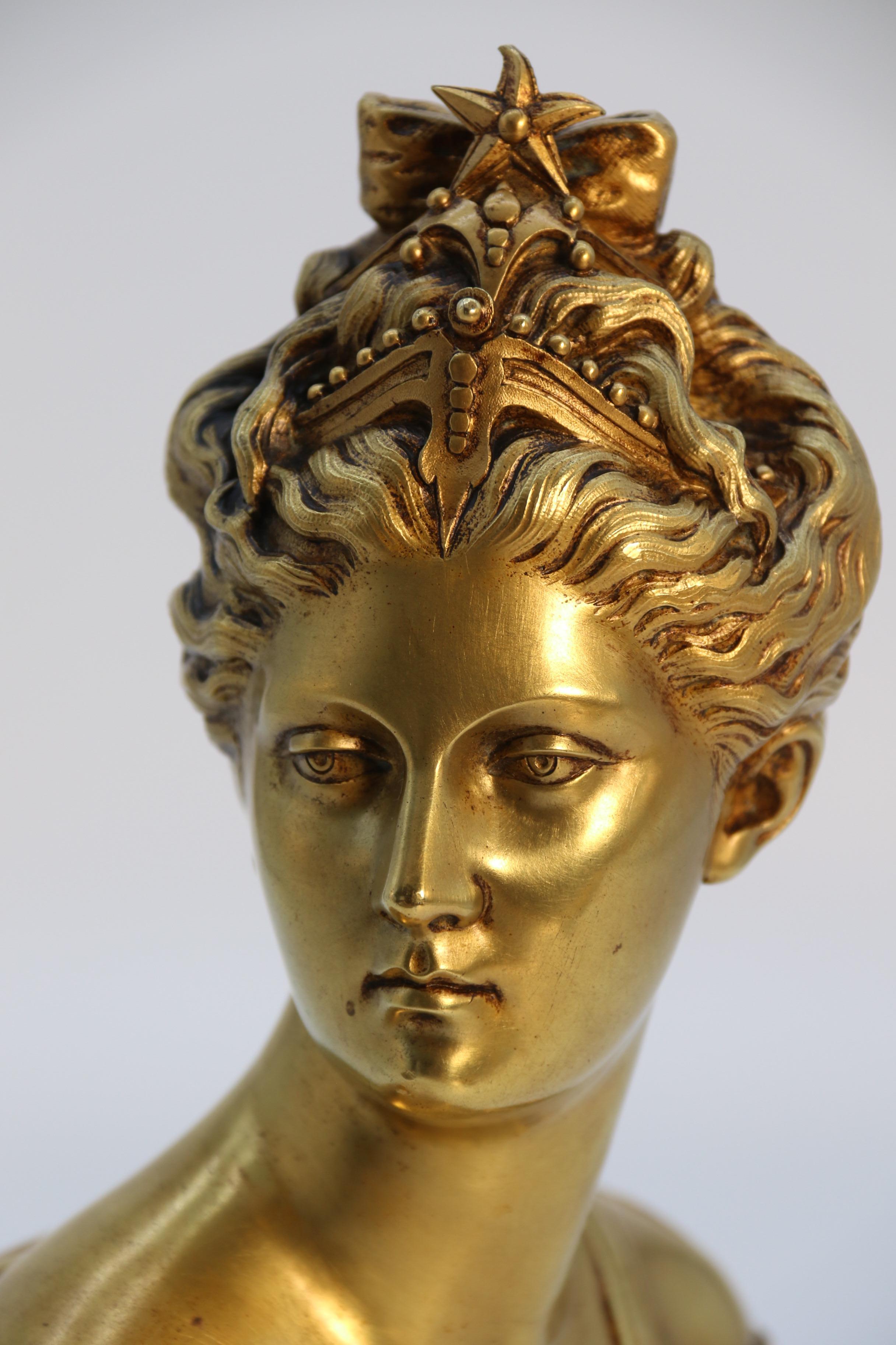 19th century gilt bronze bust of Diana the Huntress after Jean A Houdon C1870 3