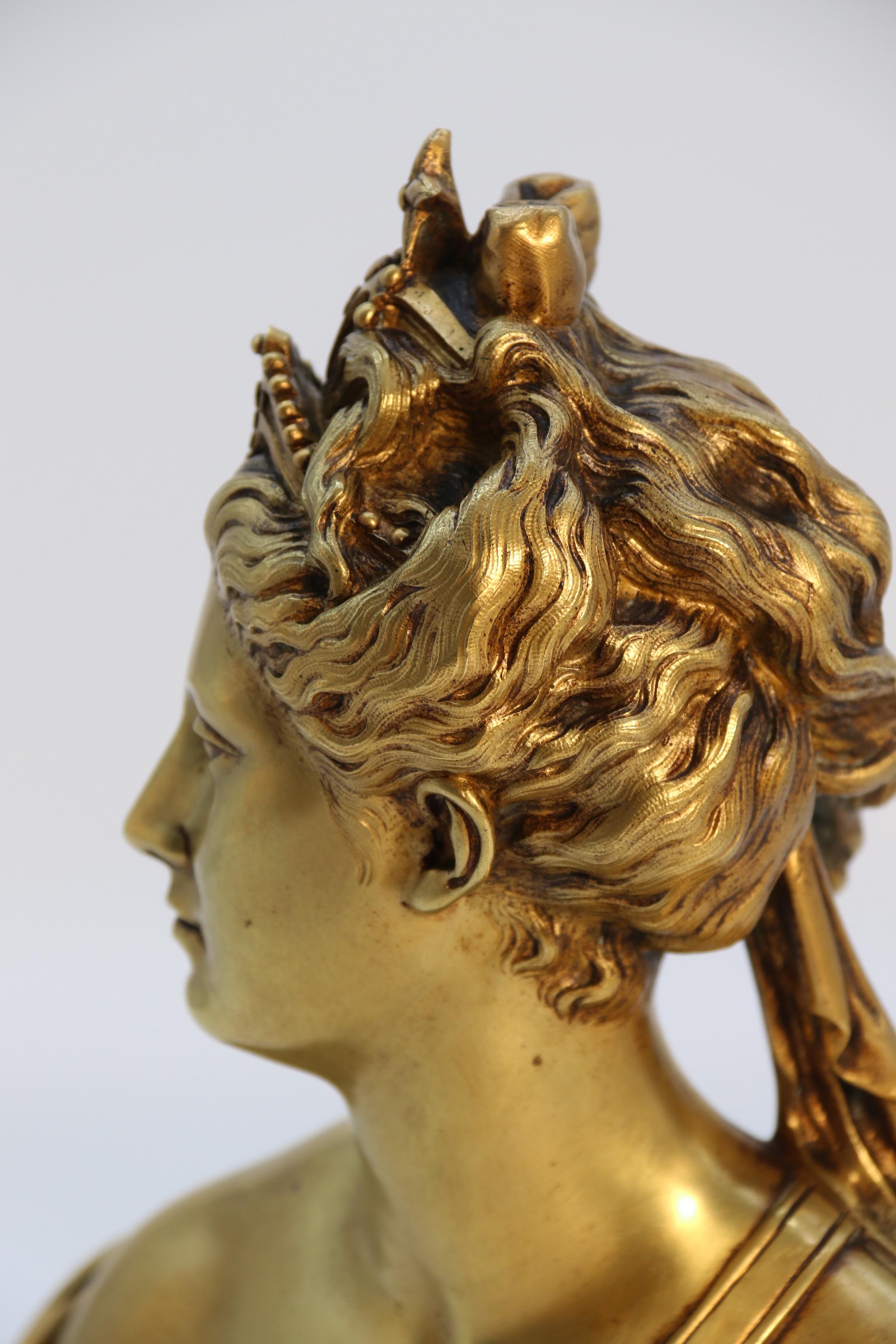 19th century gilt bronze bust of Diana the Huntress after Jean A Houdon C1870 4