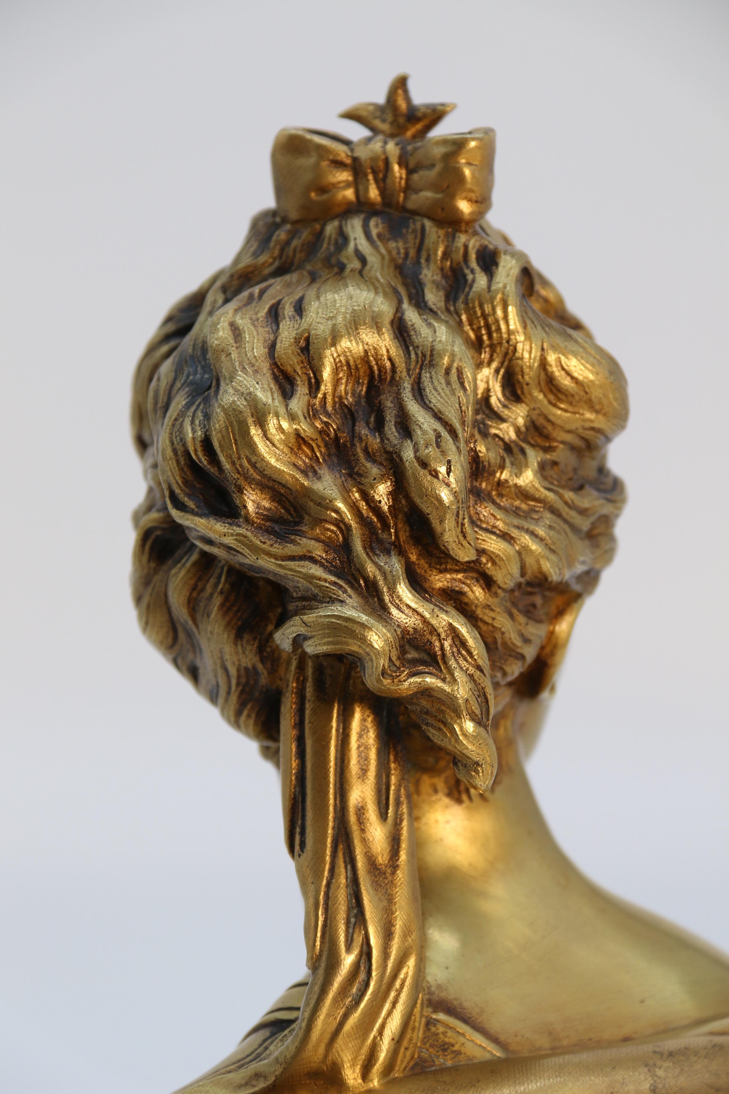 19th century gilt bronze bust of Diana the Huntress after Jean A Houdon C1870 5