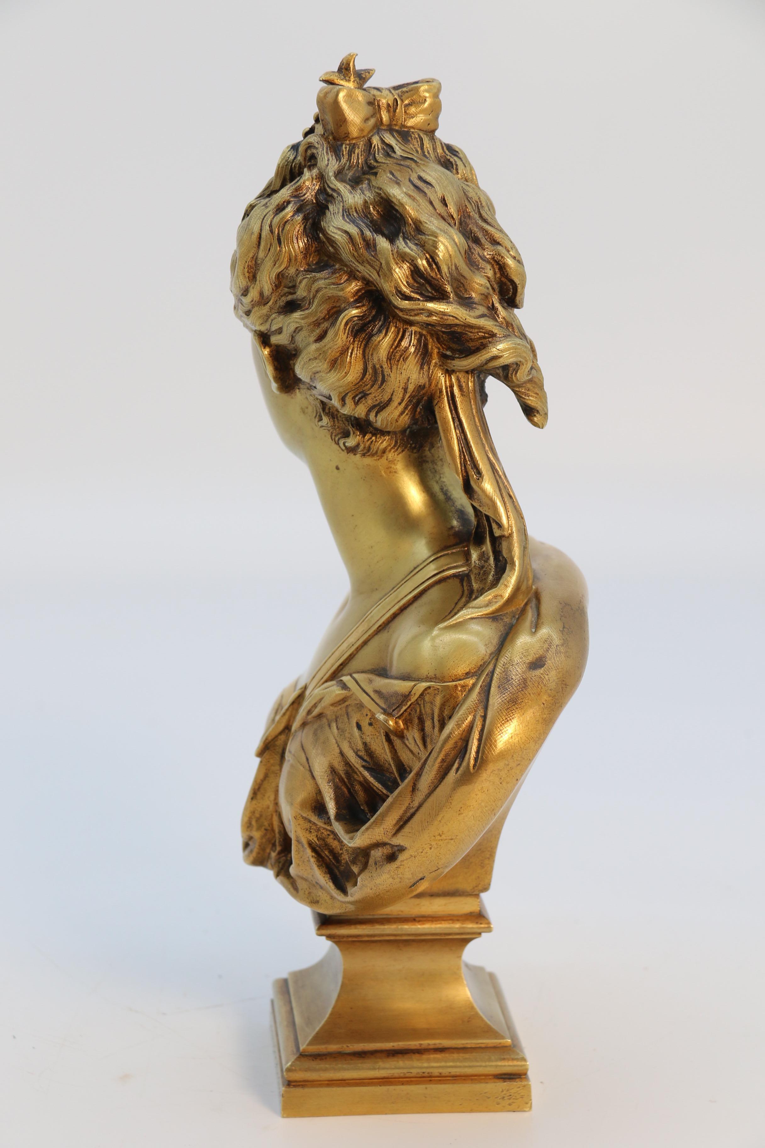 French 19th century gilt bronze bust of Diana the Huntress after Jean A Houdon C1870