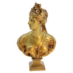 19th century gilt bronze bust of Diana the Huntress after Jean A Houdon C1870