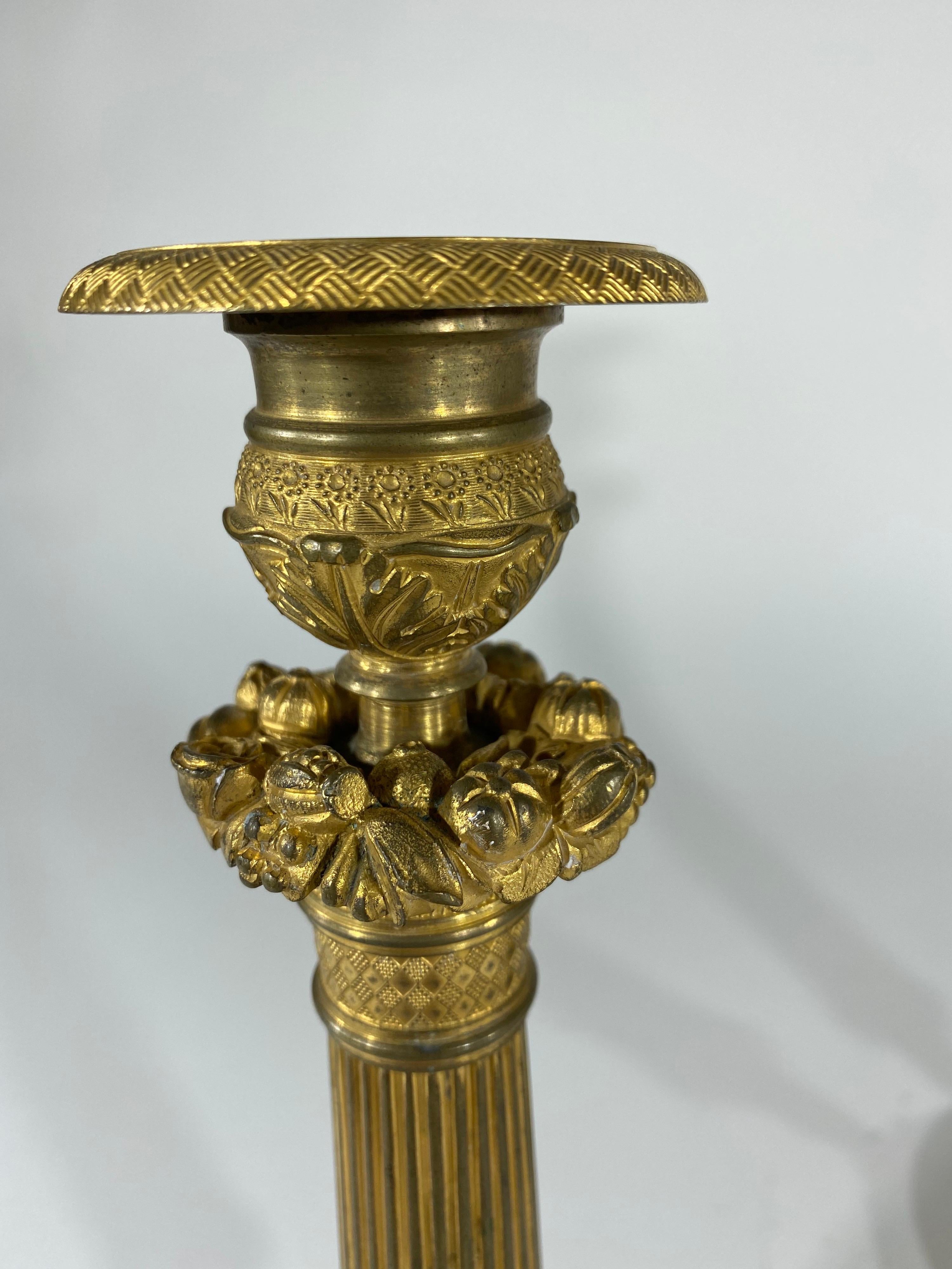 Neoclassical 19th Century Gilt Bronze Candle Sticks For Sale