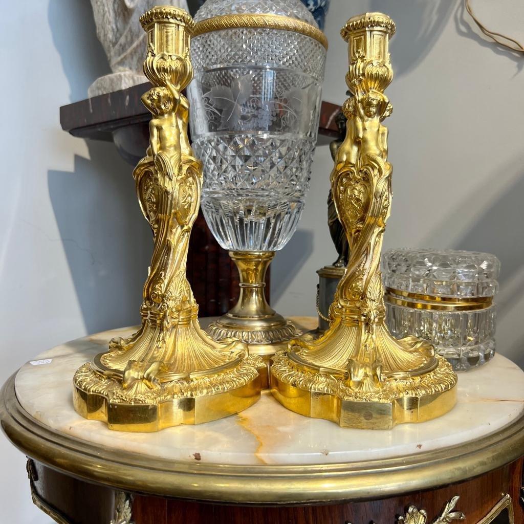 Rococo 19th Century Gilt Bronze Candleholders, in the style of Ernest Meissonier  For Sale