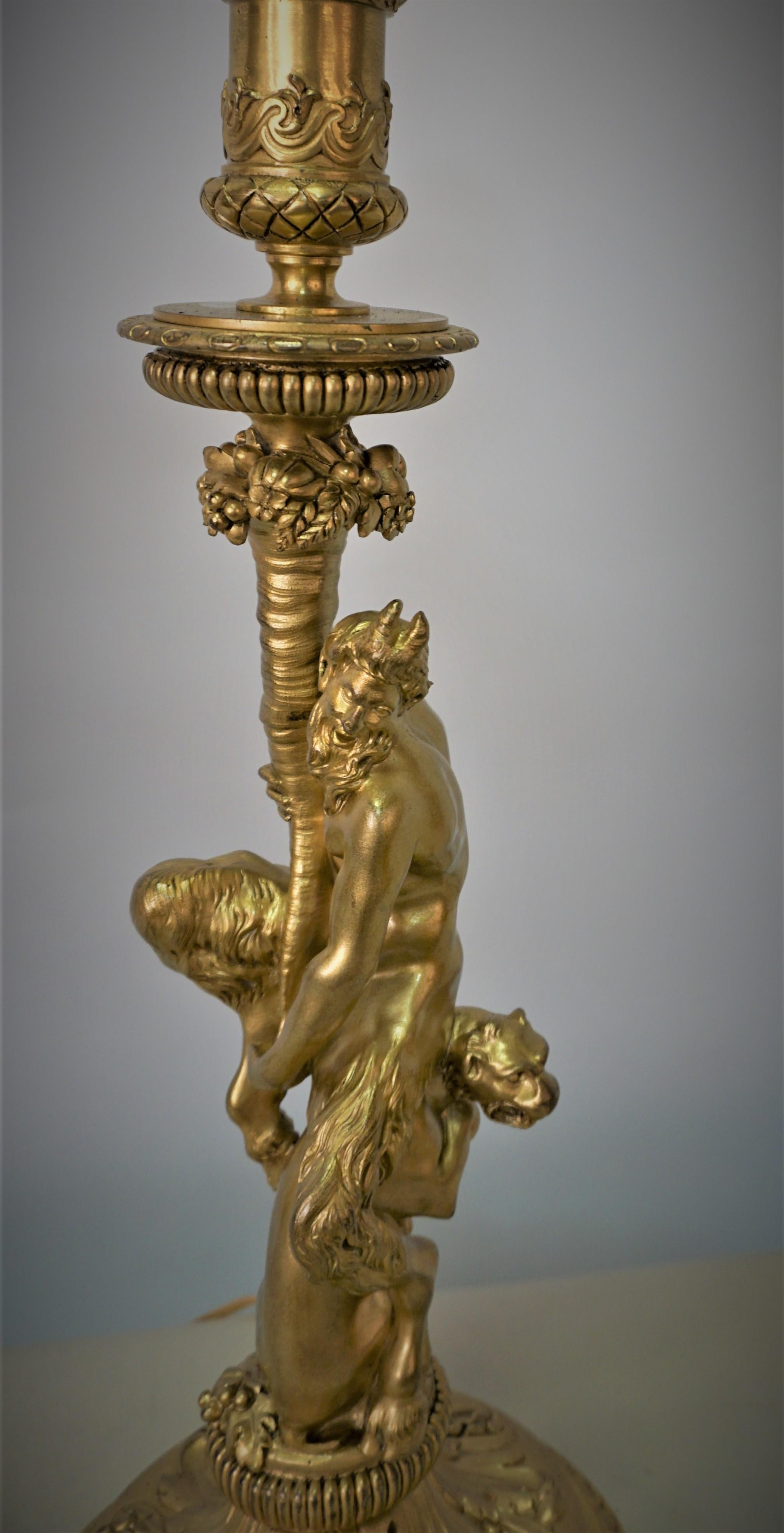 French 19th Century Gilt Bronze Candlestick Lamp After Corneille Van Cleve