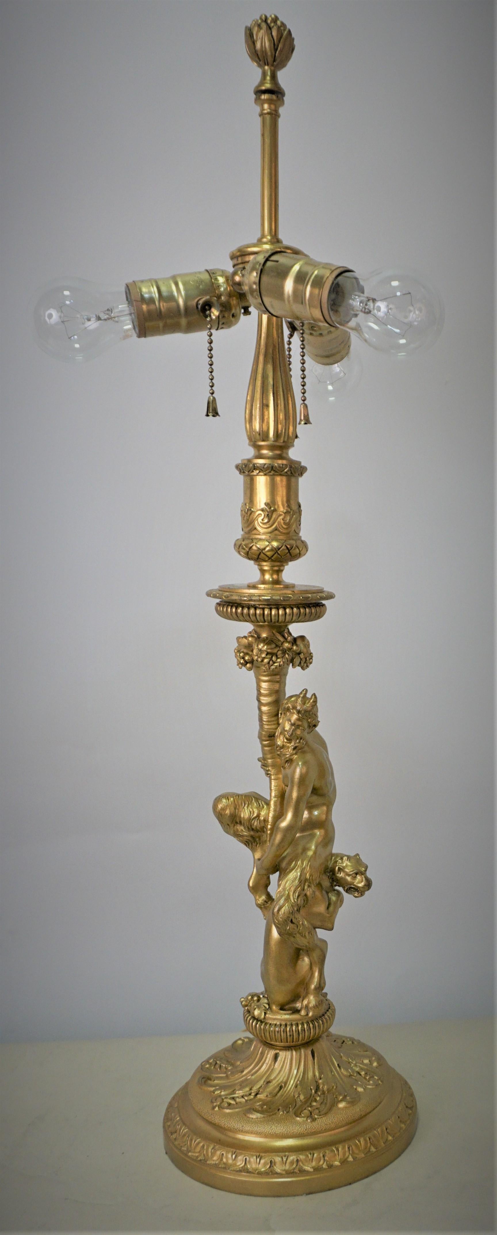 19th Century Gilt Bronze Candlestick Lamp After Corneille Van Cleve In Good Condition In Fairfax, VA