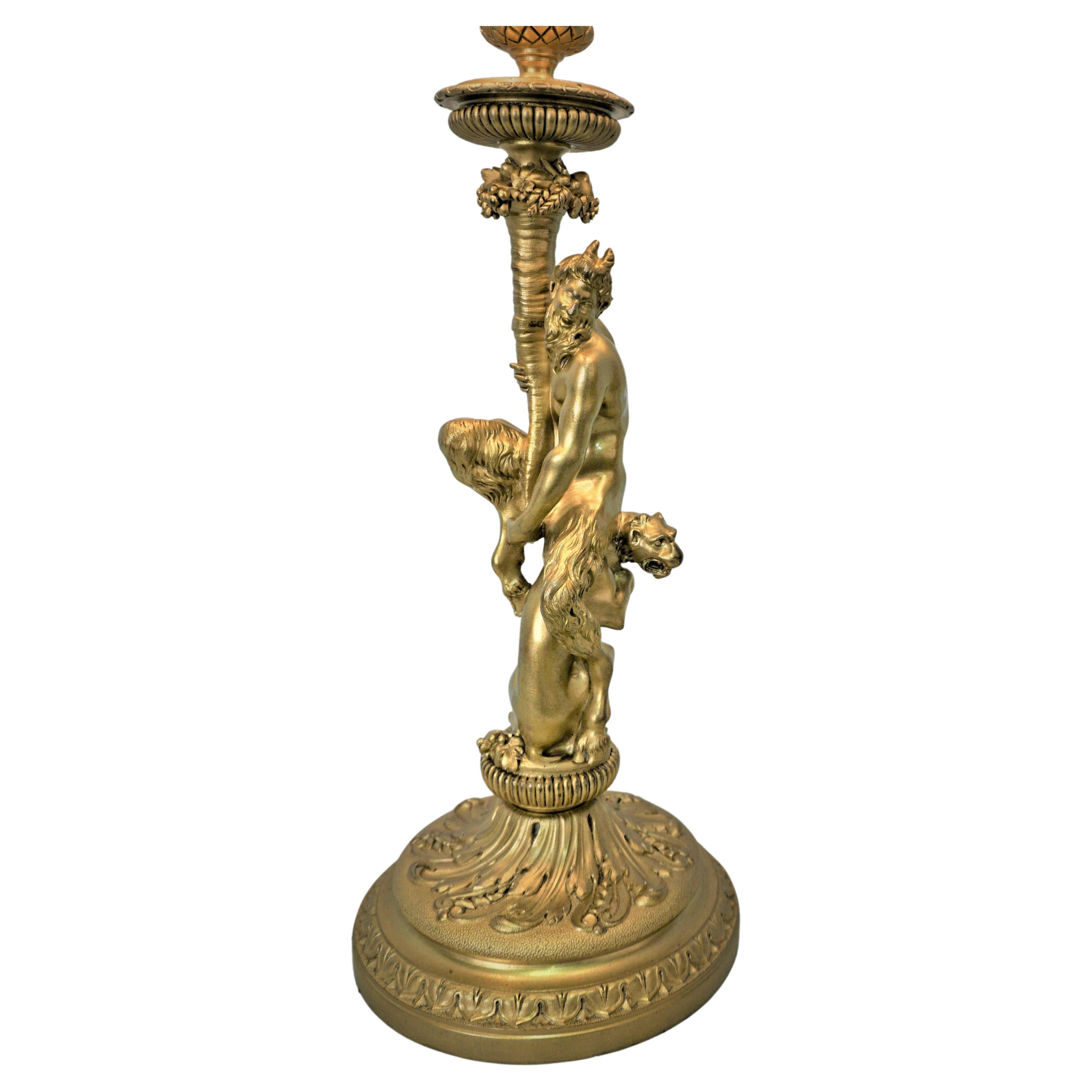 19th Century Gilt Bronze Candlestick Lamp After Corneille Van Cleve
