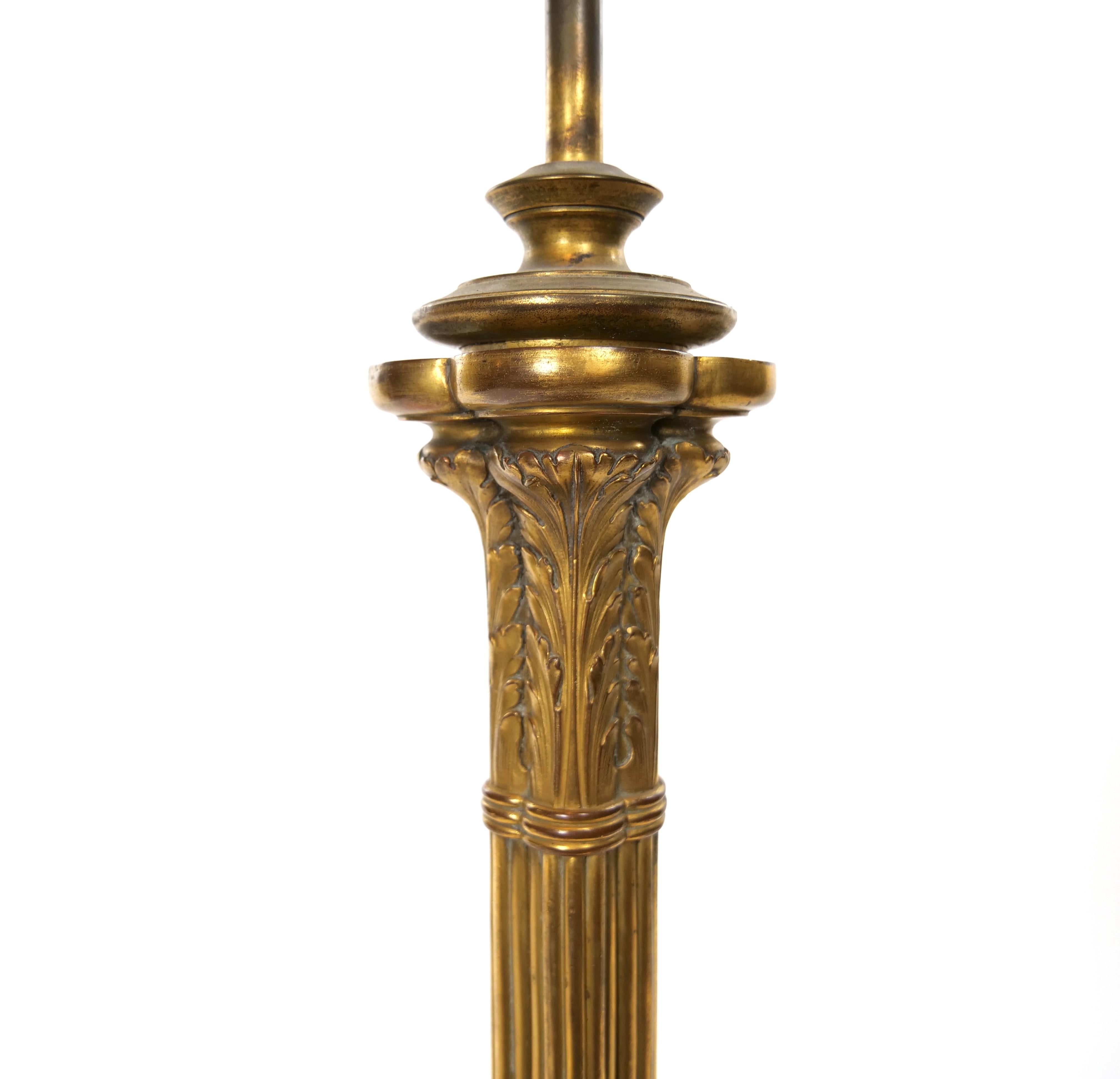 19th Century Gilt Bronze Candlestick Style Table Lamp In Good Condition For Sale In Tarry Town, NY