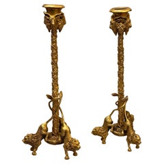 19th Century Gilt Bronze Candlesticks by Christophe Fratin