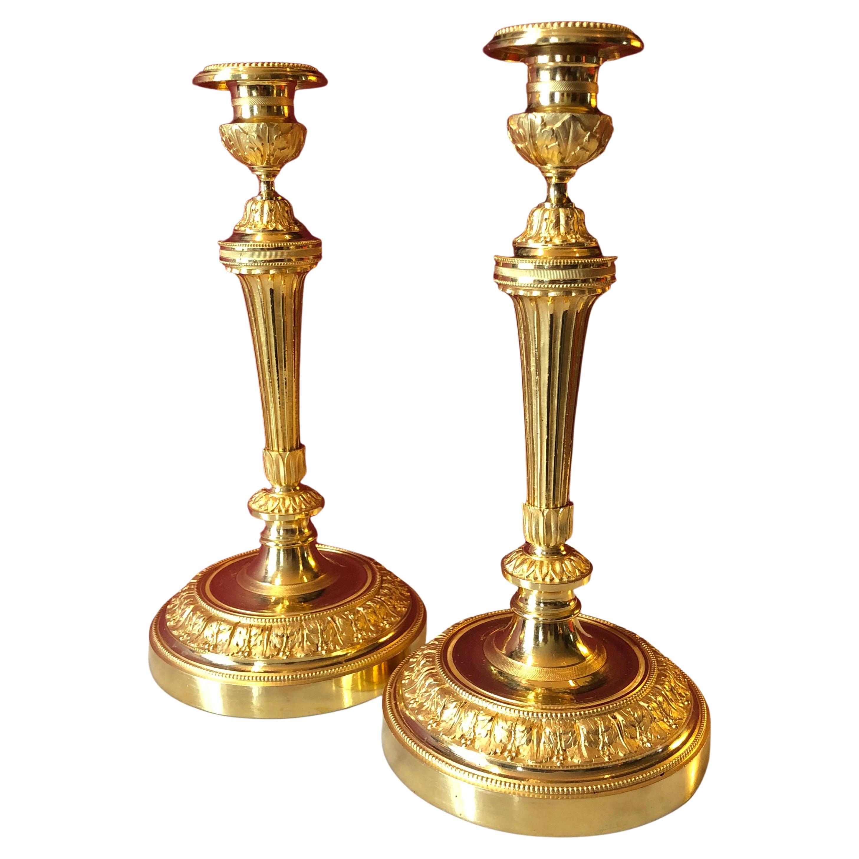 Gilt Bronze Candlesticks, 19th Century For Sale at 1stDibs