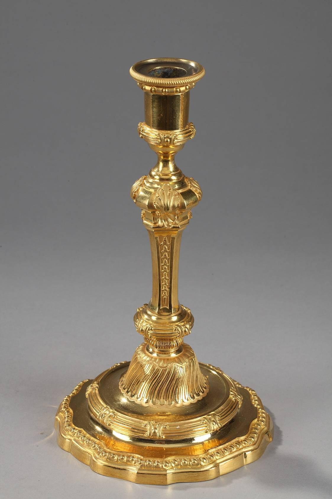 Régence 19th Century Gilt Bronze Candlesticks in Regence Style