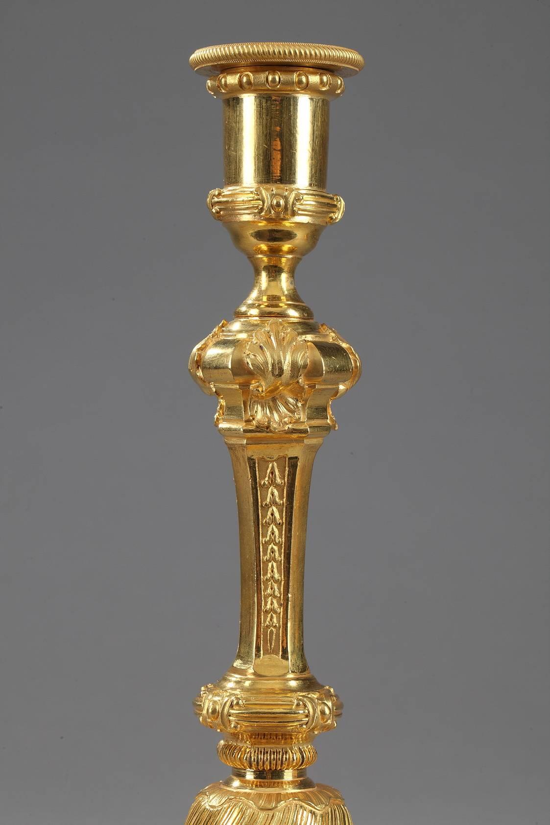 19th Century Gilt Bronze Candlesticks in Regence Style In Good Condition In Paris, FR