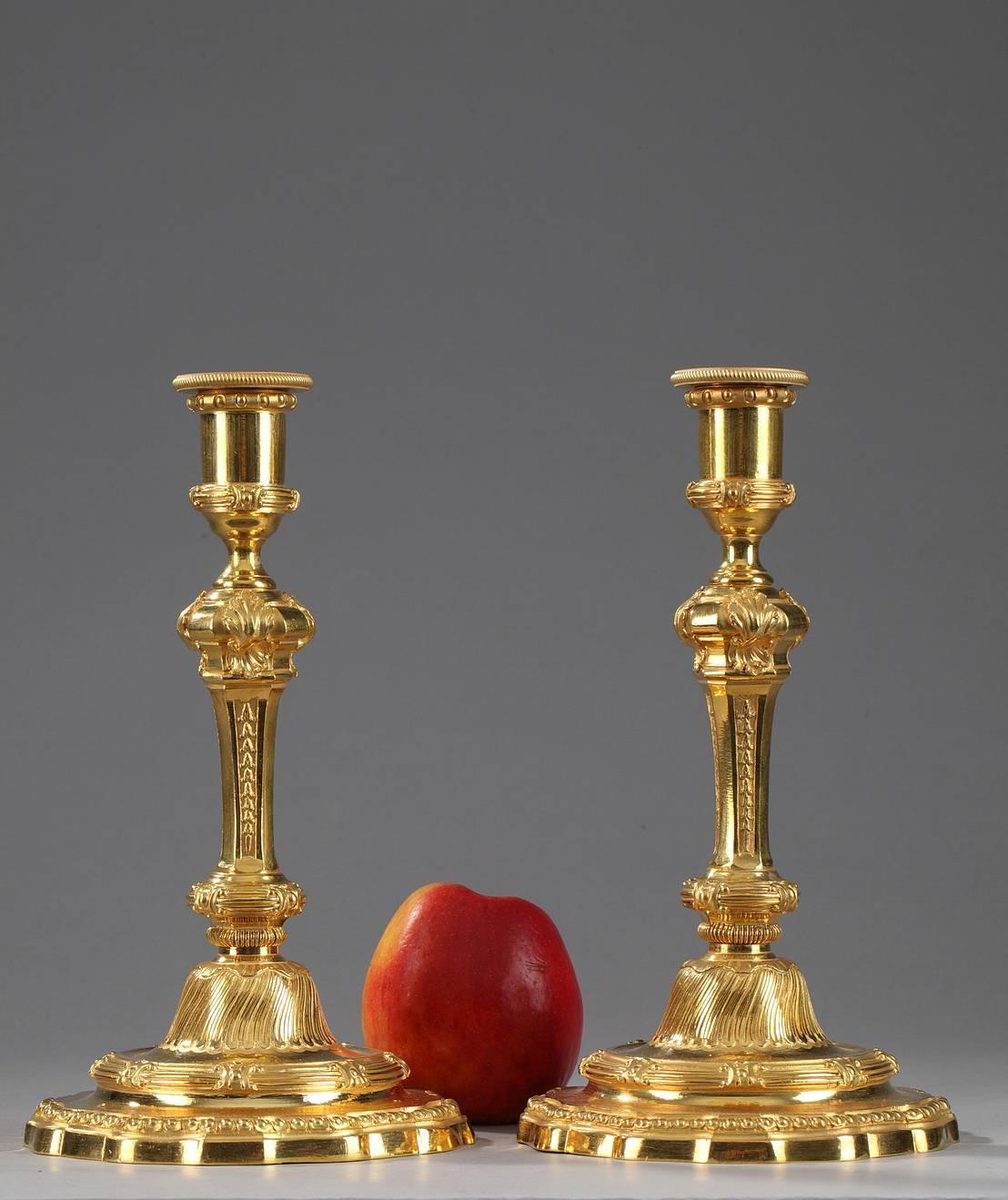 19th Century Gilt Bronze Candlesticks in Regence Style 3