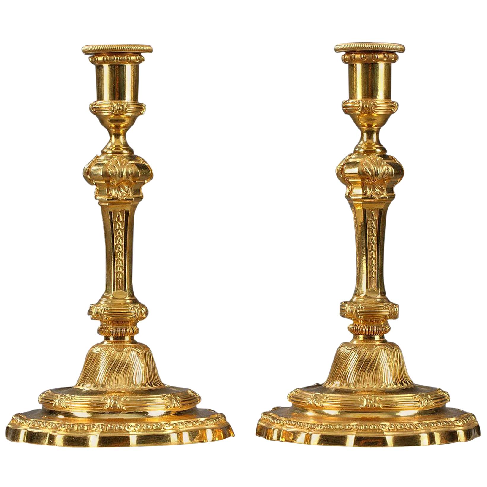 19th Century Gilt Bronze Candlesticks in Regence Style