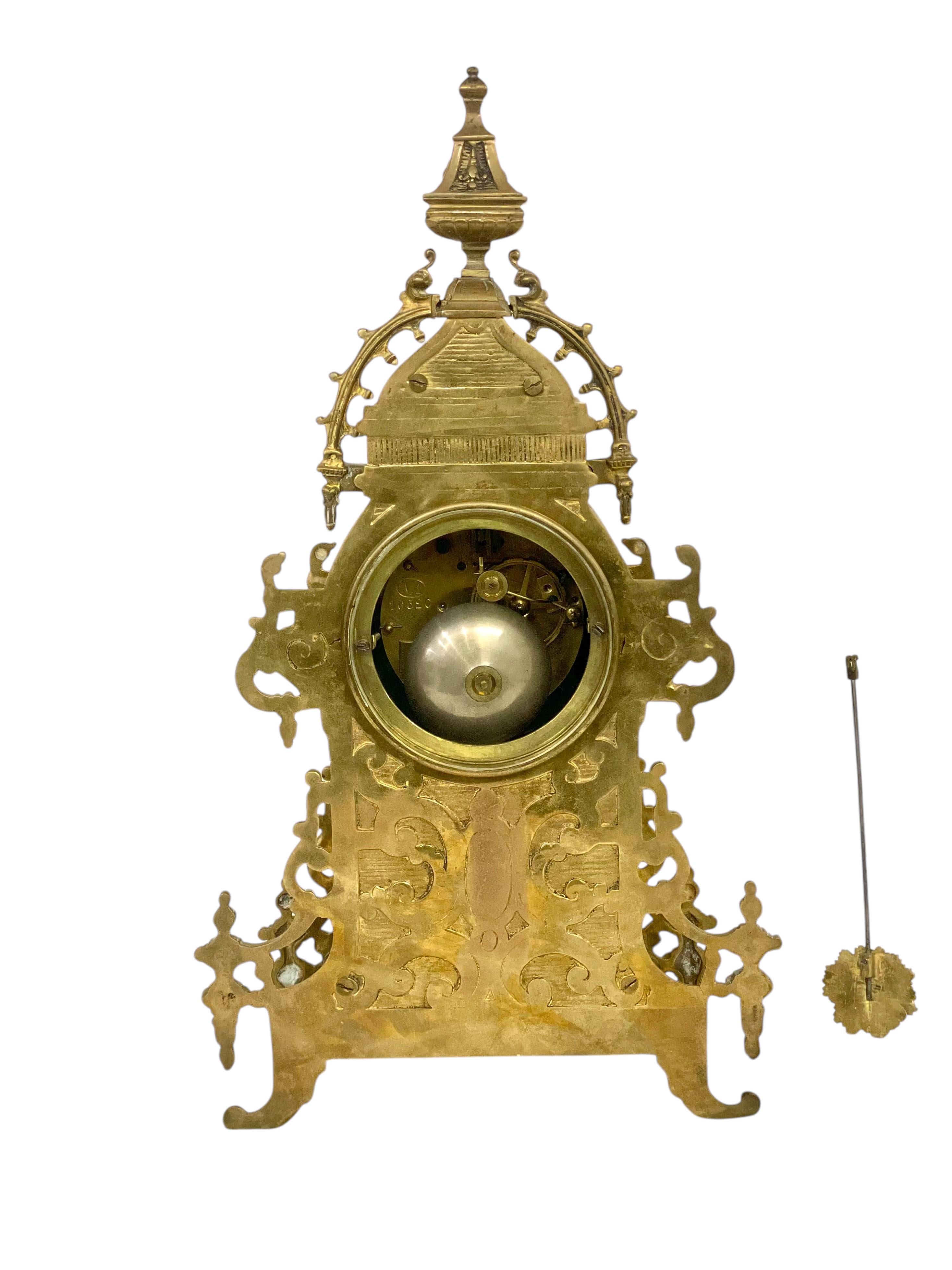 19th Century Gilt Bronze Cathedral Mantel Clock For Sale 7