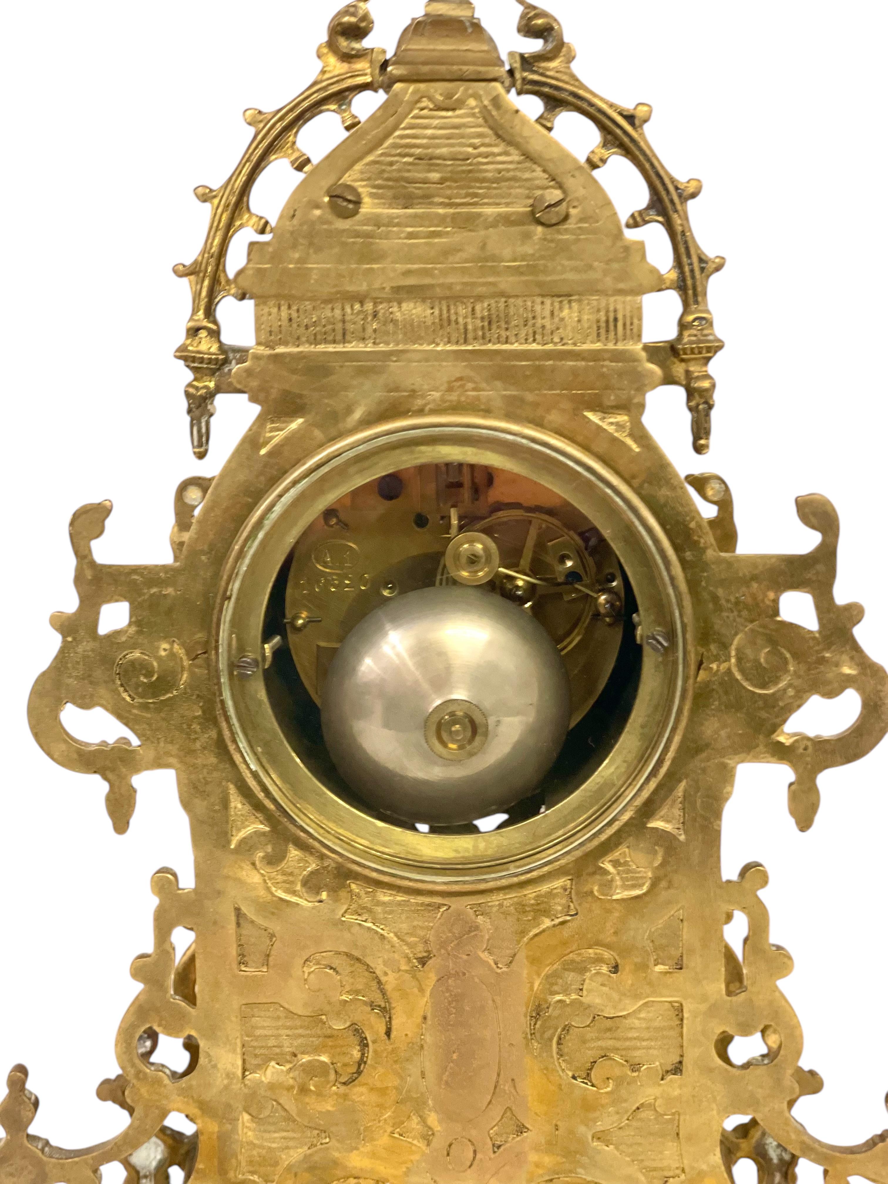 19th Century Gilt Bronze Cathedral Mantel Clock For Sale 8