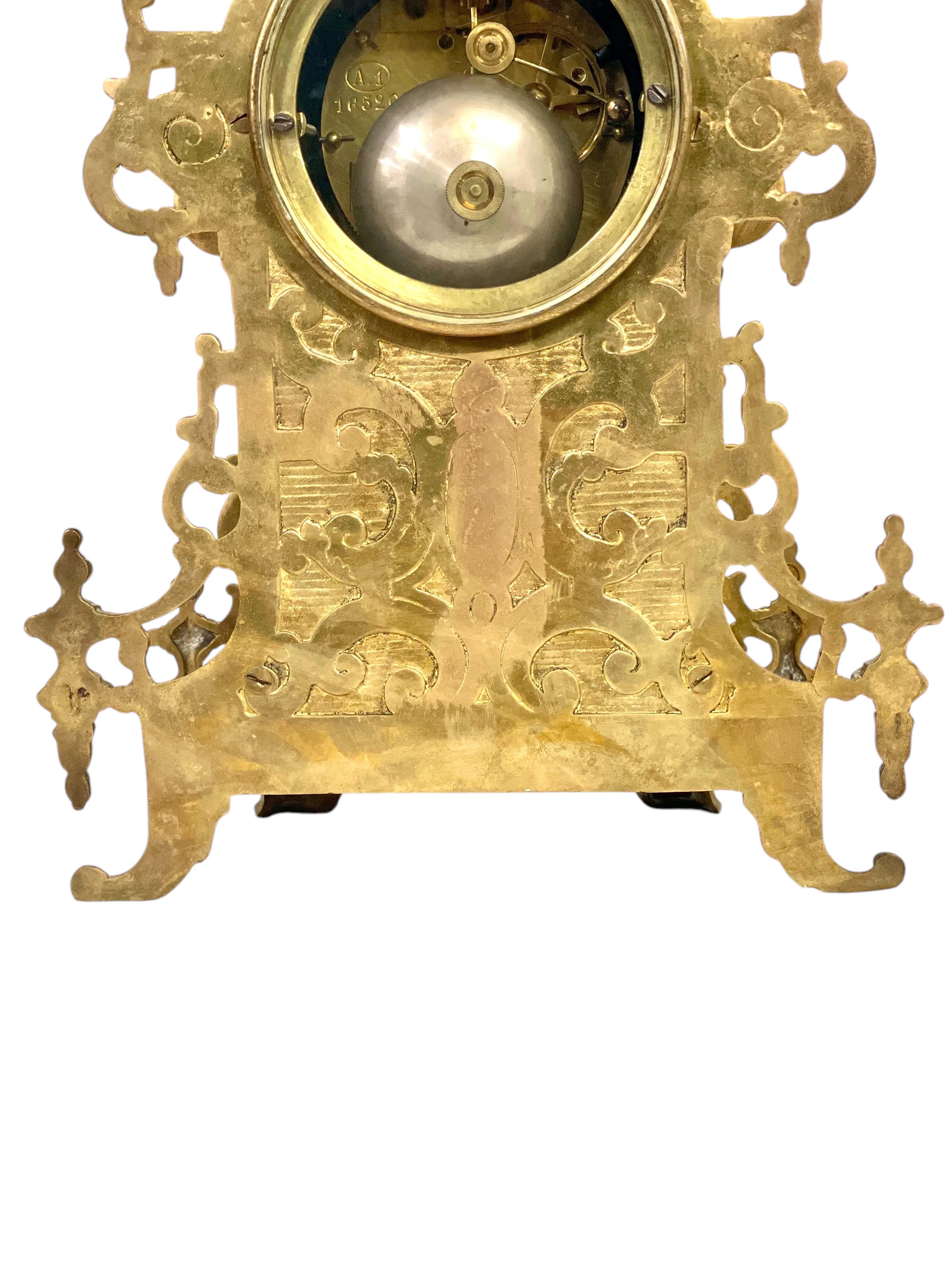 19th Century Gilt Bronze Cathedral Mantel Clock For Sale 9