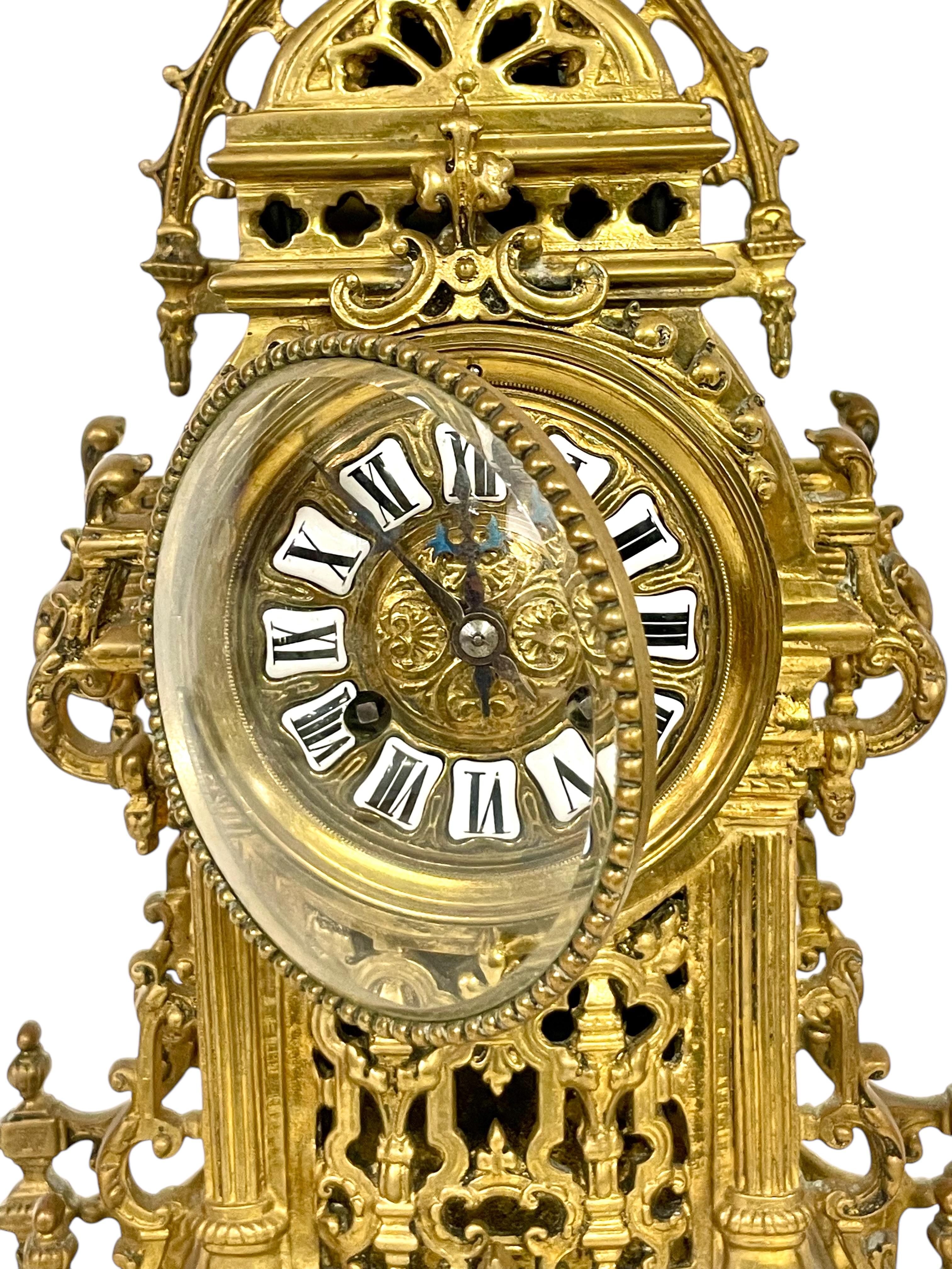 19th Century Gilt Bronze Cathedral Mantel Clock For Sale 12