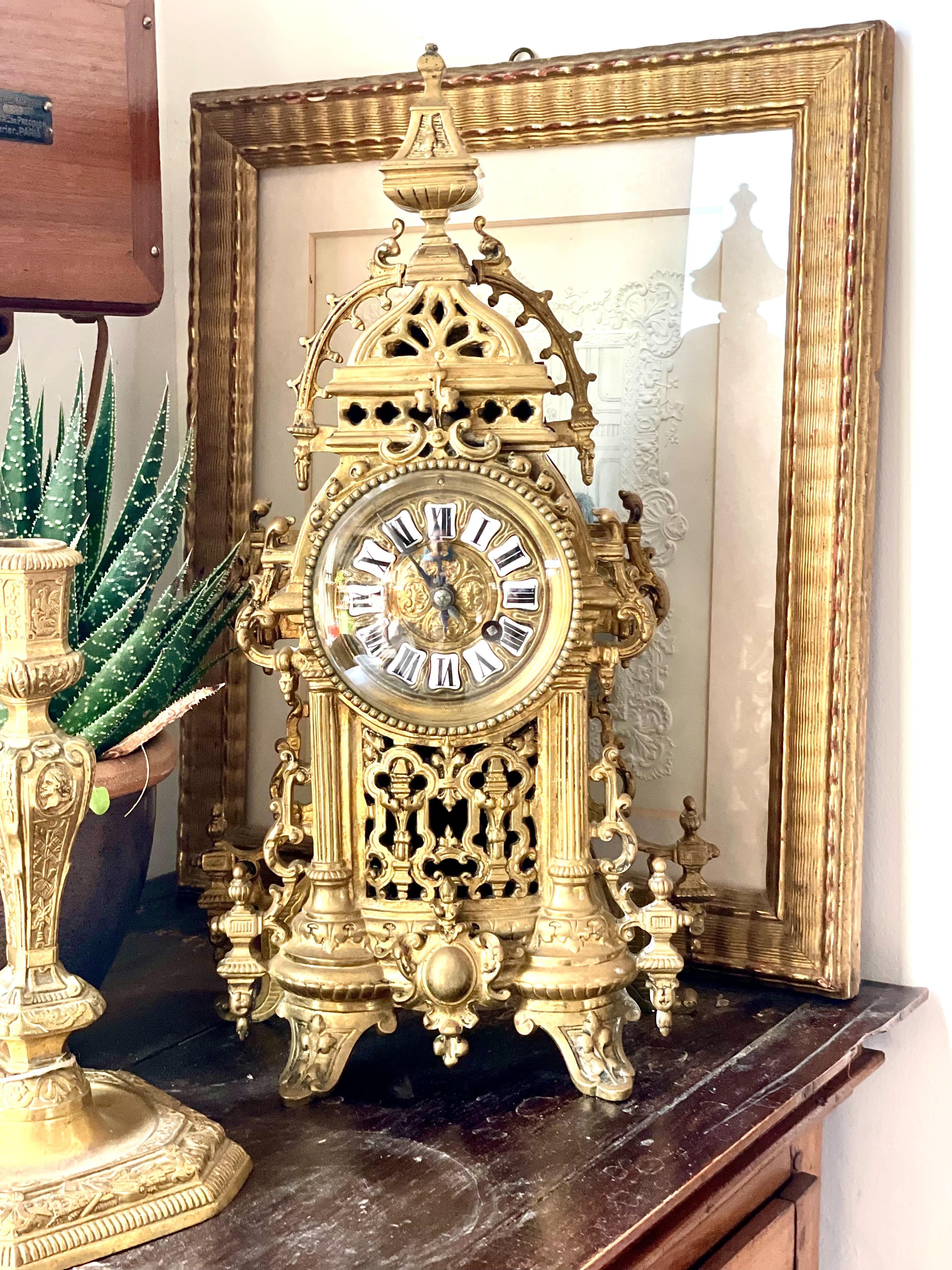 19th Century Gilt Bronze Cathedral Mantel Clock For Sale 13