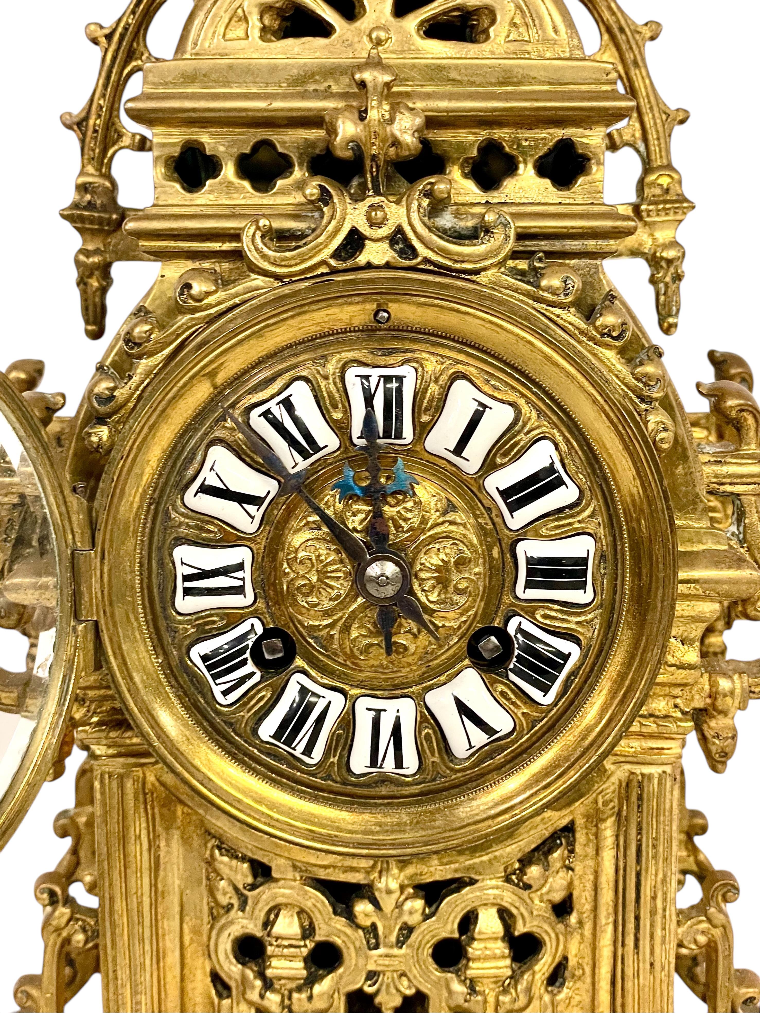 19th Century Gilt Bronze Cathedral Mantel Clock For Sale 1