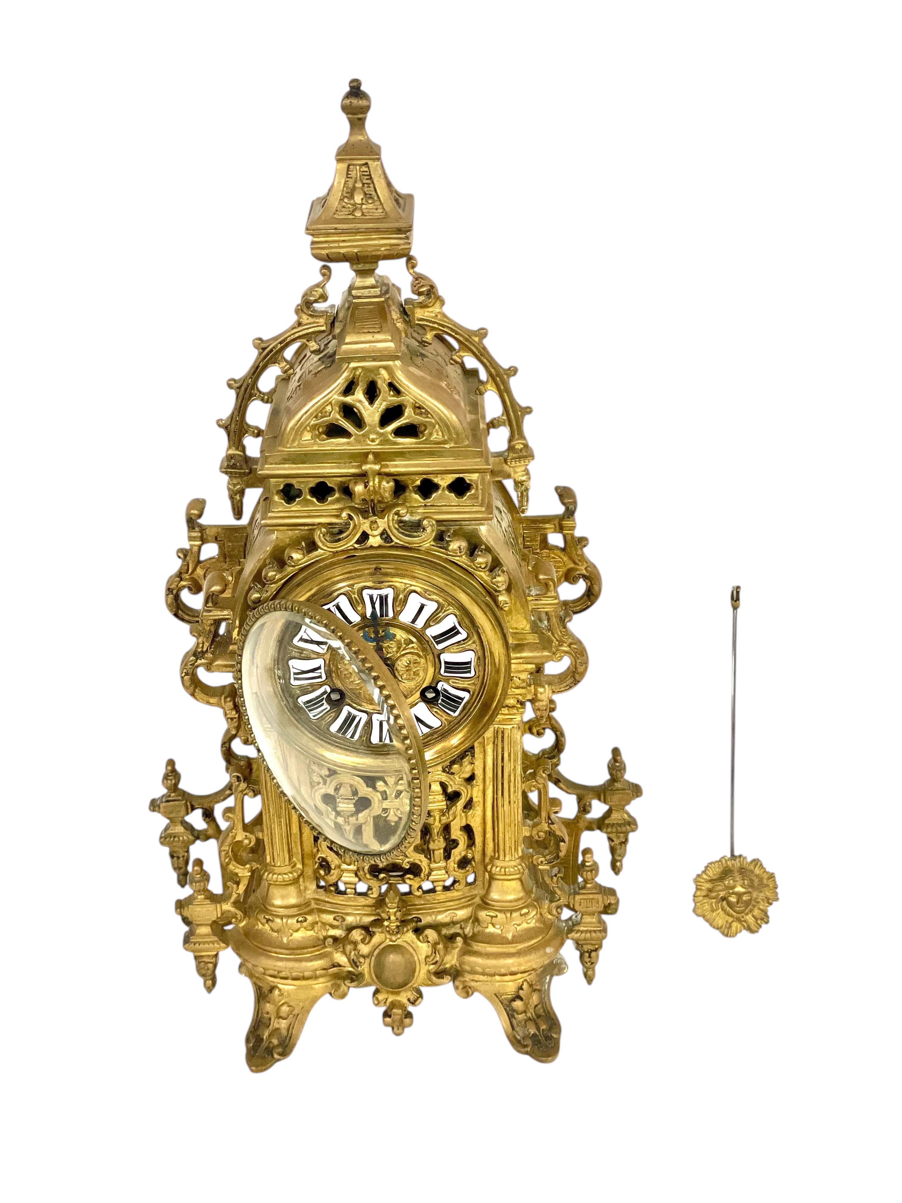 19th Century Gilt Bronze Cathedral Mantel Clock For Sale 3