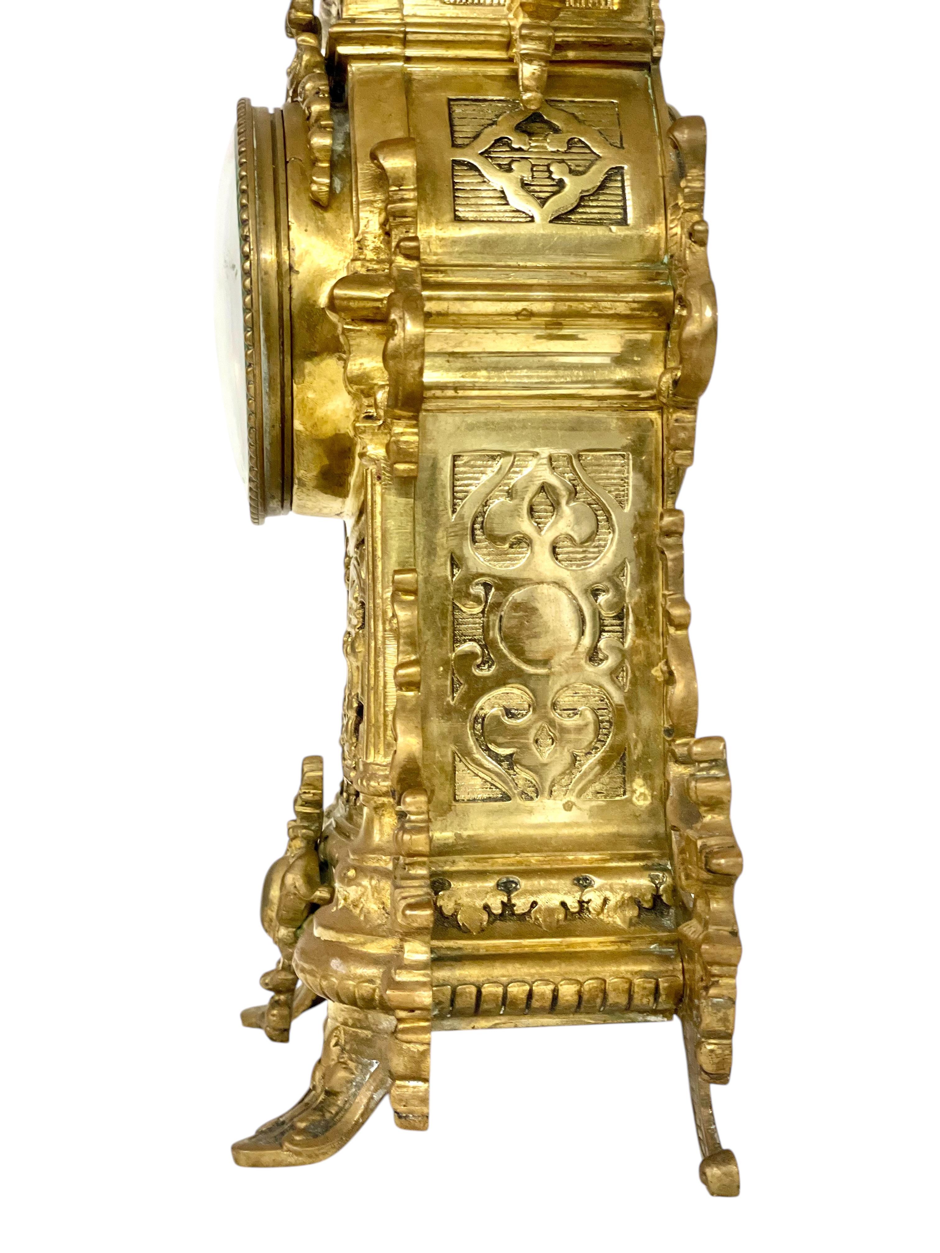 19th Century Gilt Bronze Cathedral Mantel Clock For Sale 5
