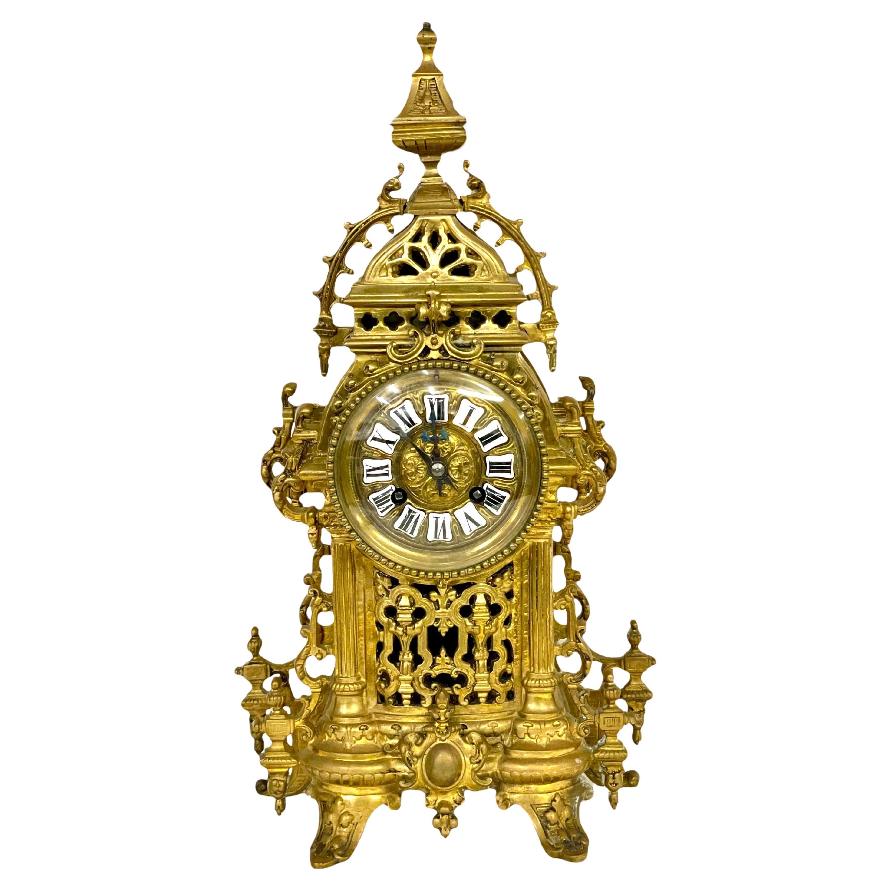 19th Century Gilt Bronze Cathedral Mantel Clock