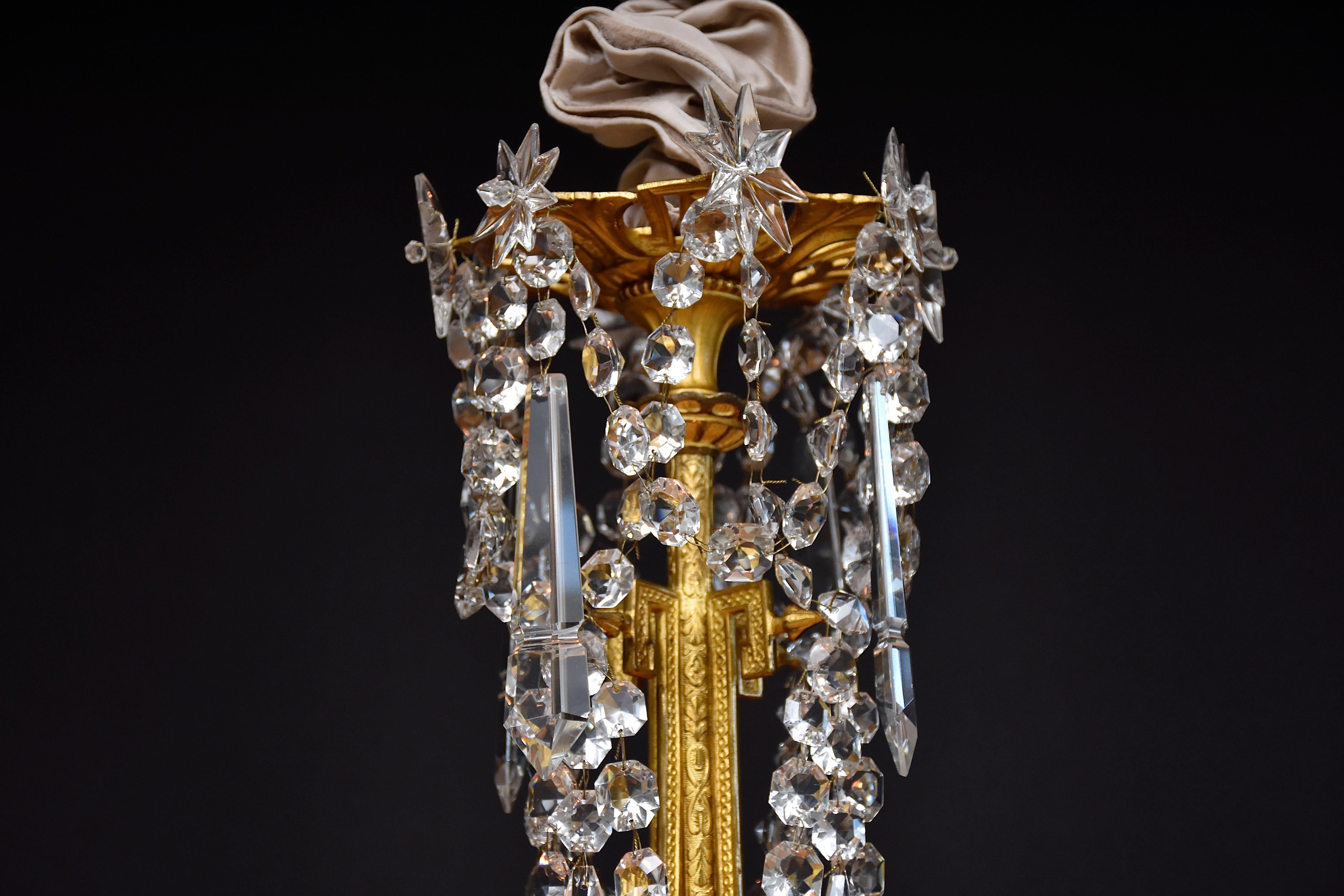 Araña de bronce dorado del siglo XIX con cristales de Baccarat, estilo Luis XVI Dorado en venta