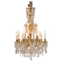 19th century gilt bronze chandelier with Baccarat crystals, style Louis XVI