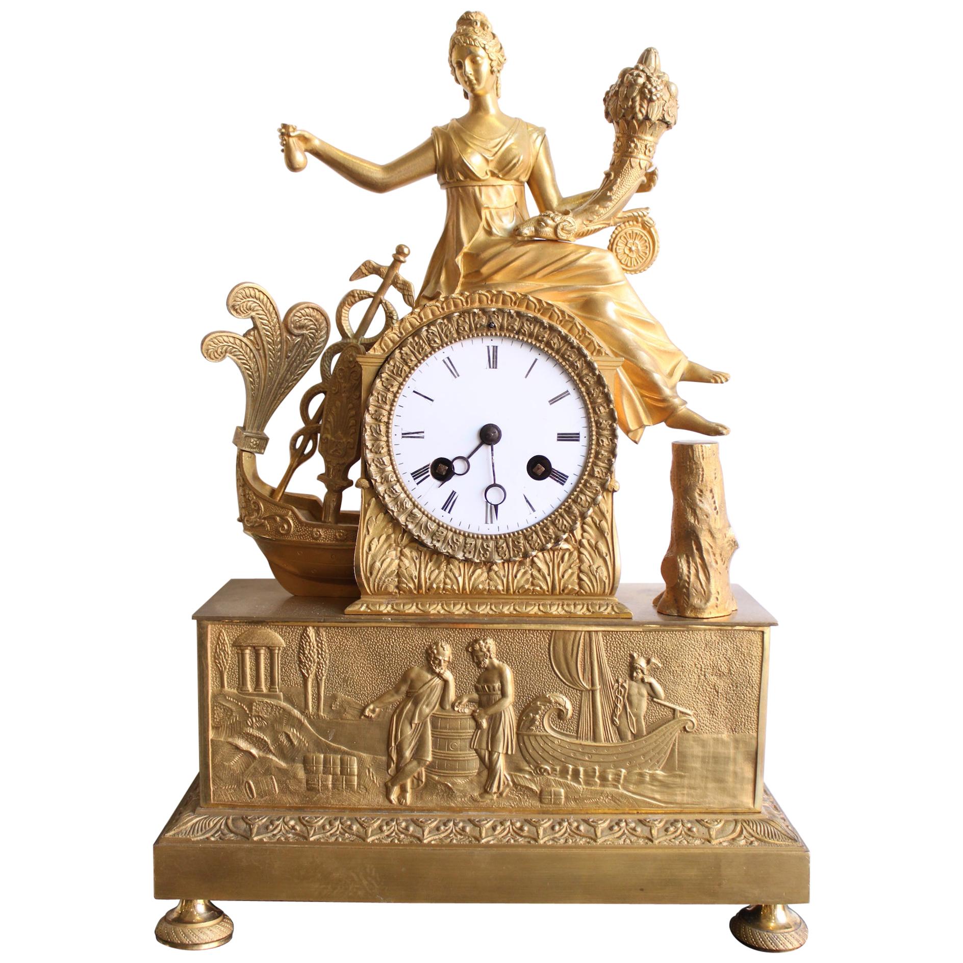 19th Century Gilt Bronze Clock For Sale