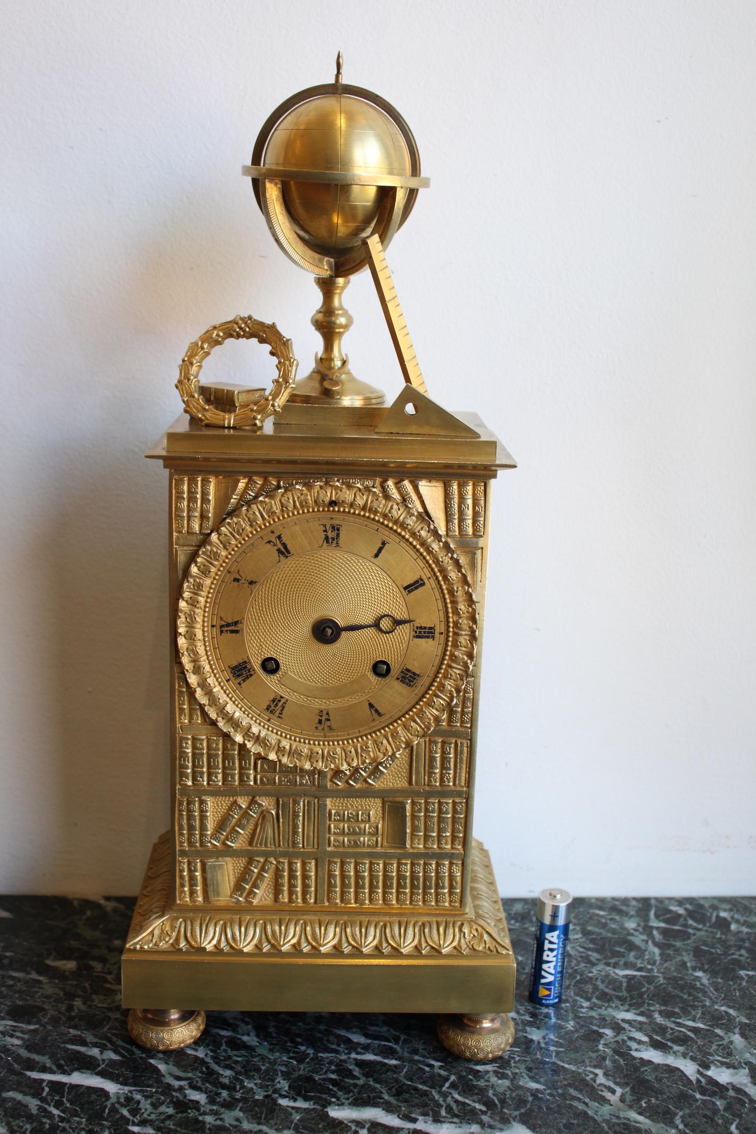 19th Century Gilt Bronze Clock Representing Allegory of Science 8