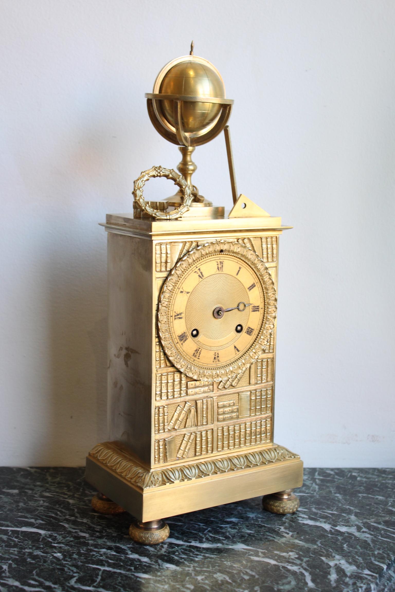 French 19th Century Gilt Bronze Clock Representing Allegory of Science