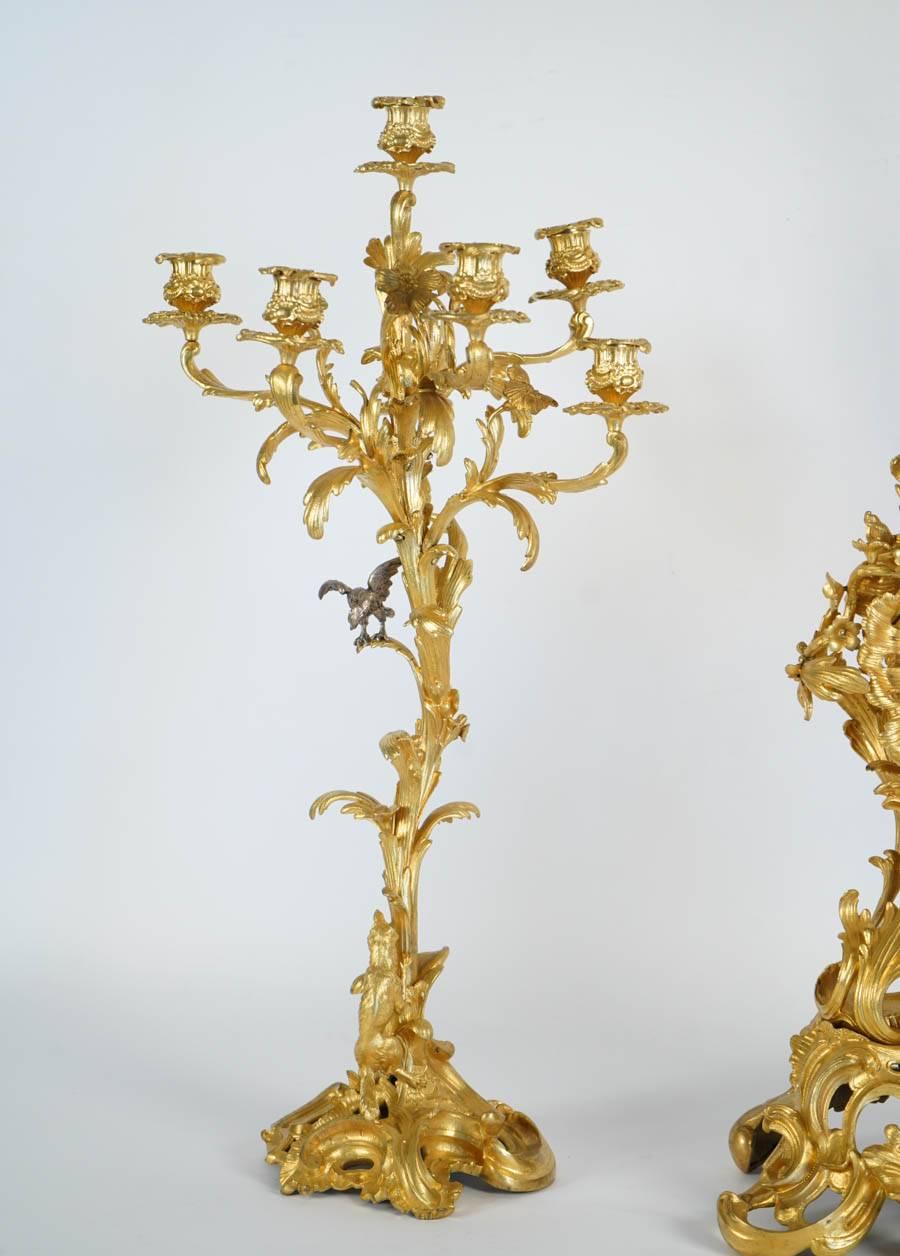 French 19th Century Gilt Bronze Clock Set For Sale