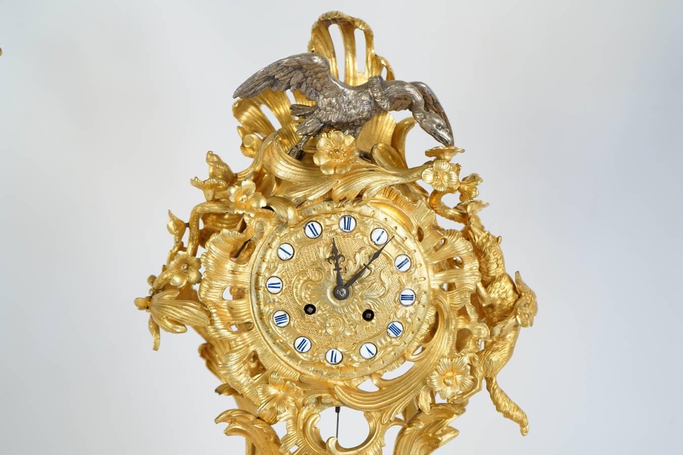 19th Century Gilt Bronze Clock Set For Sale 1