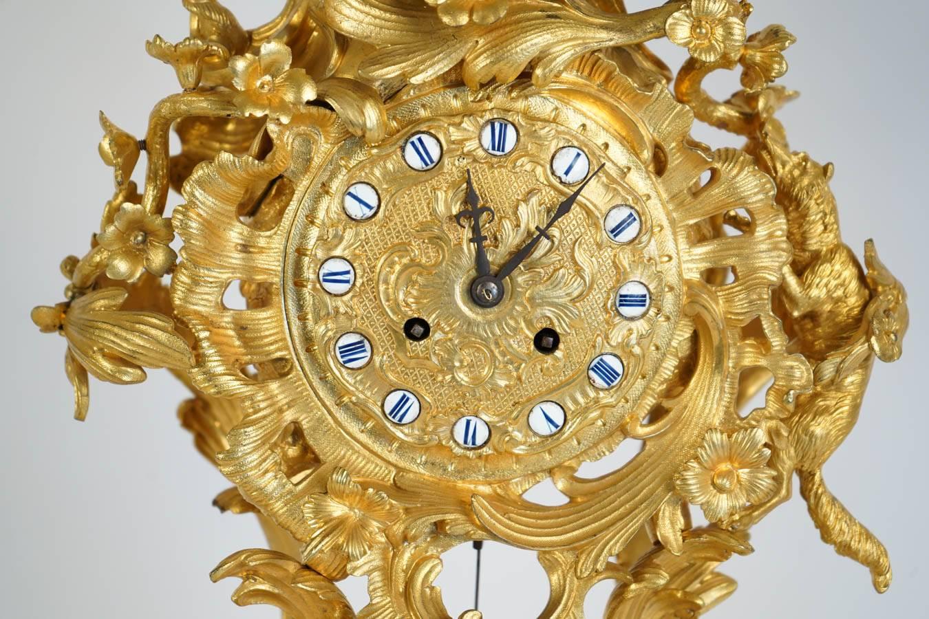 19th Century Gilt Bronze Clock Set For Sale 3