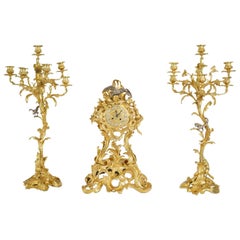 19th Century Gilt Bronze Clock Set