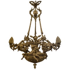 19th Century Gilt Bronze, Crystal and Frosted Glass Chandelier