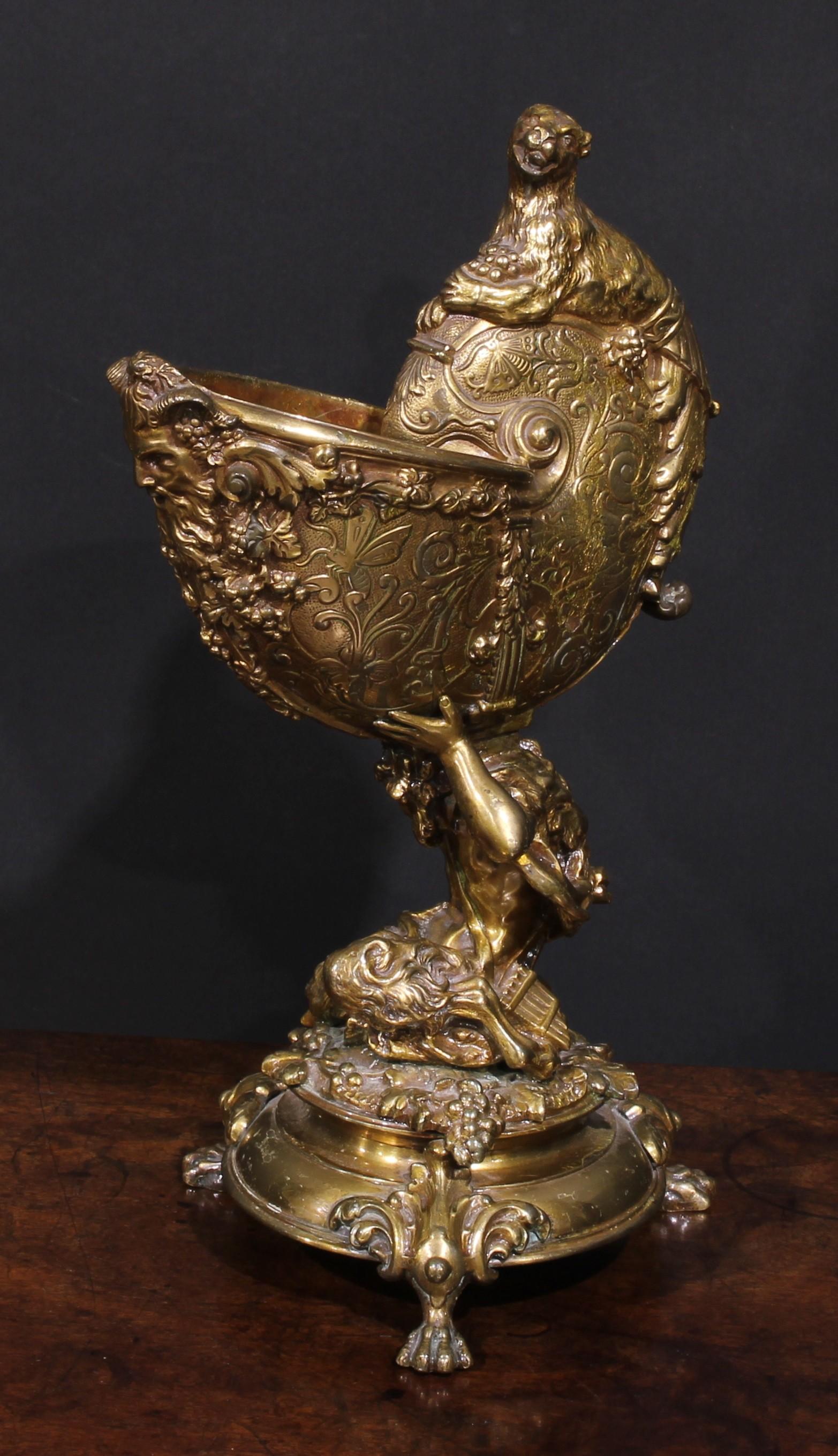 19th Century Gilt Bronze Dutch Paw-Footed Nautilus Cup with Satyr & Bacchus
Dating to late 19th century
From a private collection

Nautilus cups were considered luxury items and symbols of wealth and sophistication during the Renaissance. The