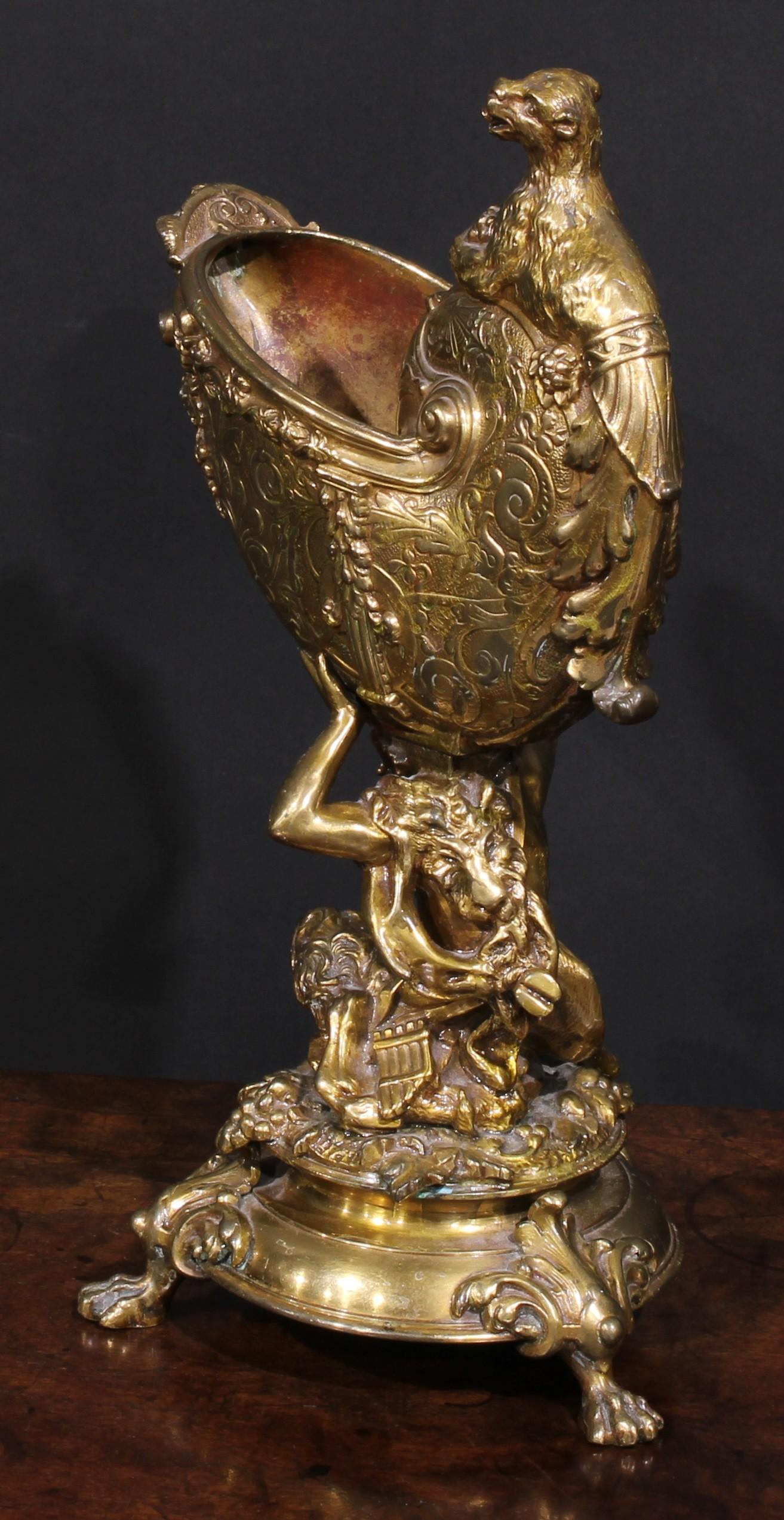 19th Century Gilt Bronze Dutch Paw-Footed Nautilus Cup with Satyr & Bacchus In Good Condition For Sale In Nottingham, GB