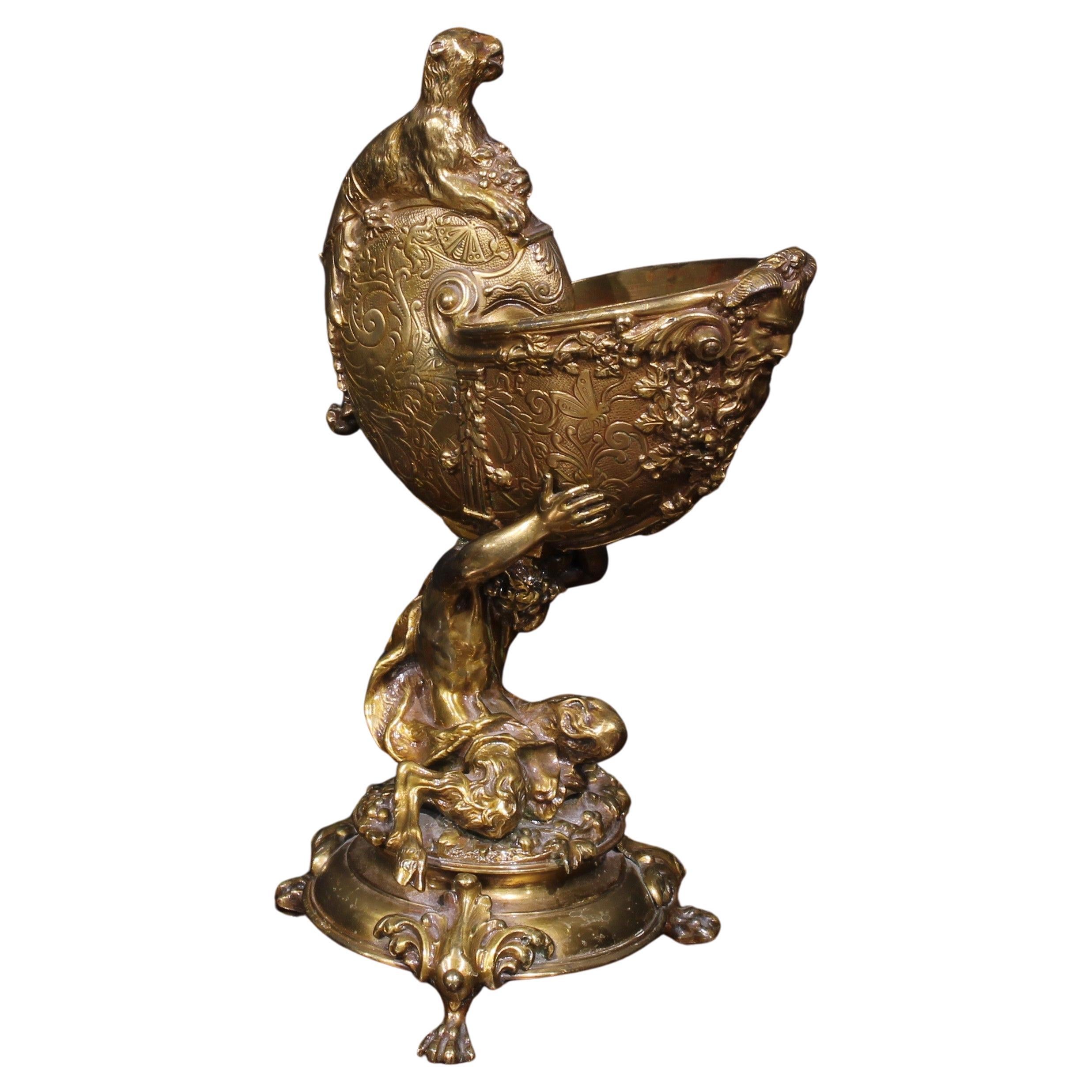19th Century Gilt Bronze Dutch Paw-Footed Nautilus Cup with Satyr & Bacchus